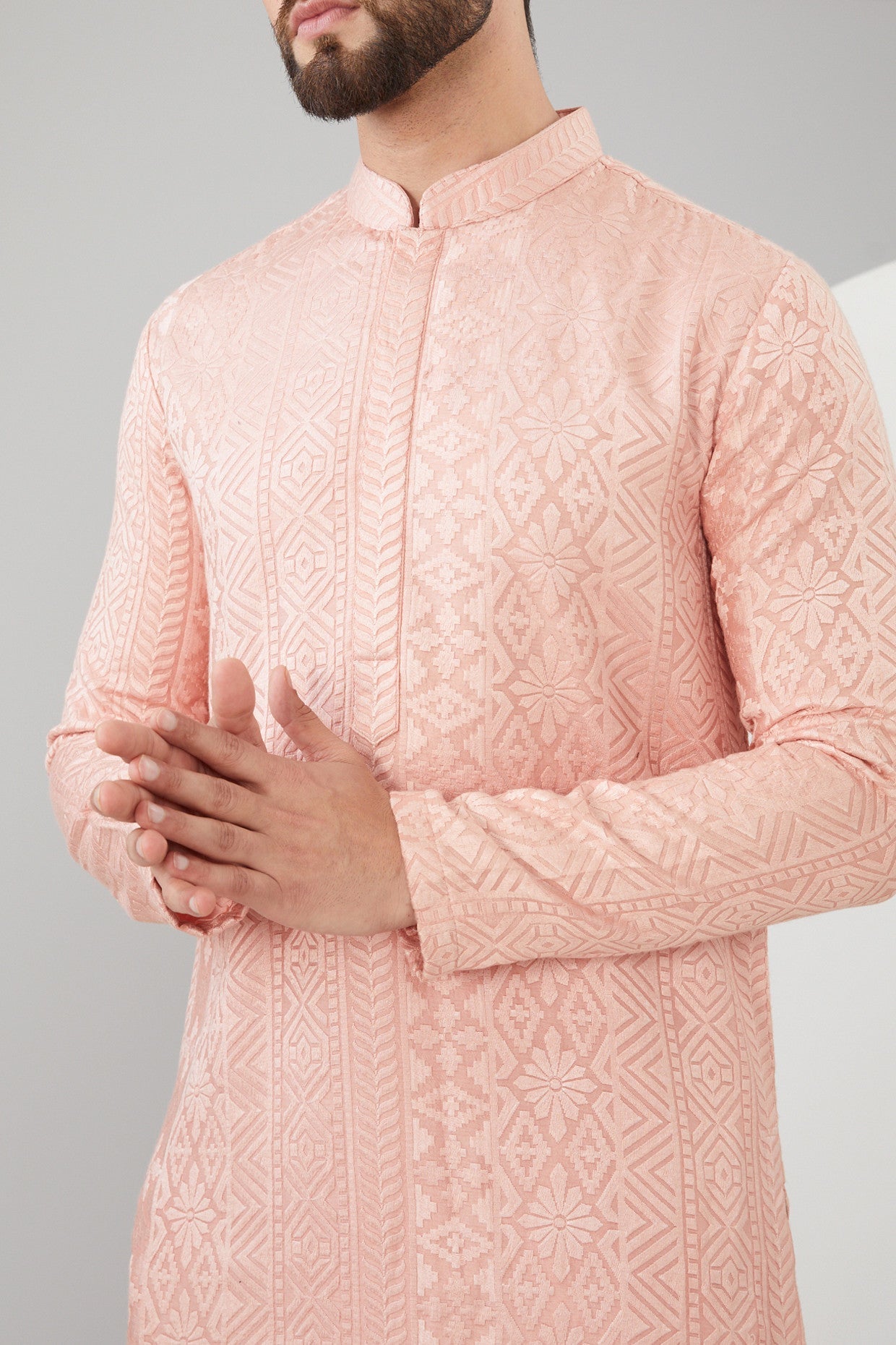 Exquisite Peach Silk Chikankari Kurta for Women - Handcrafted Embroidered Indian Tunic - Perfect for Festivals, Weddings & Casual Wear