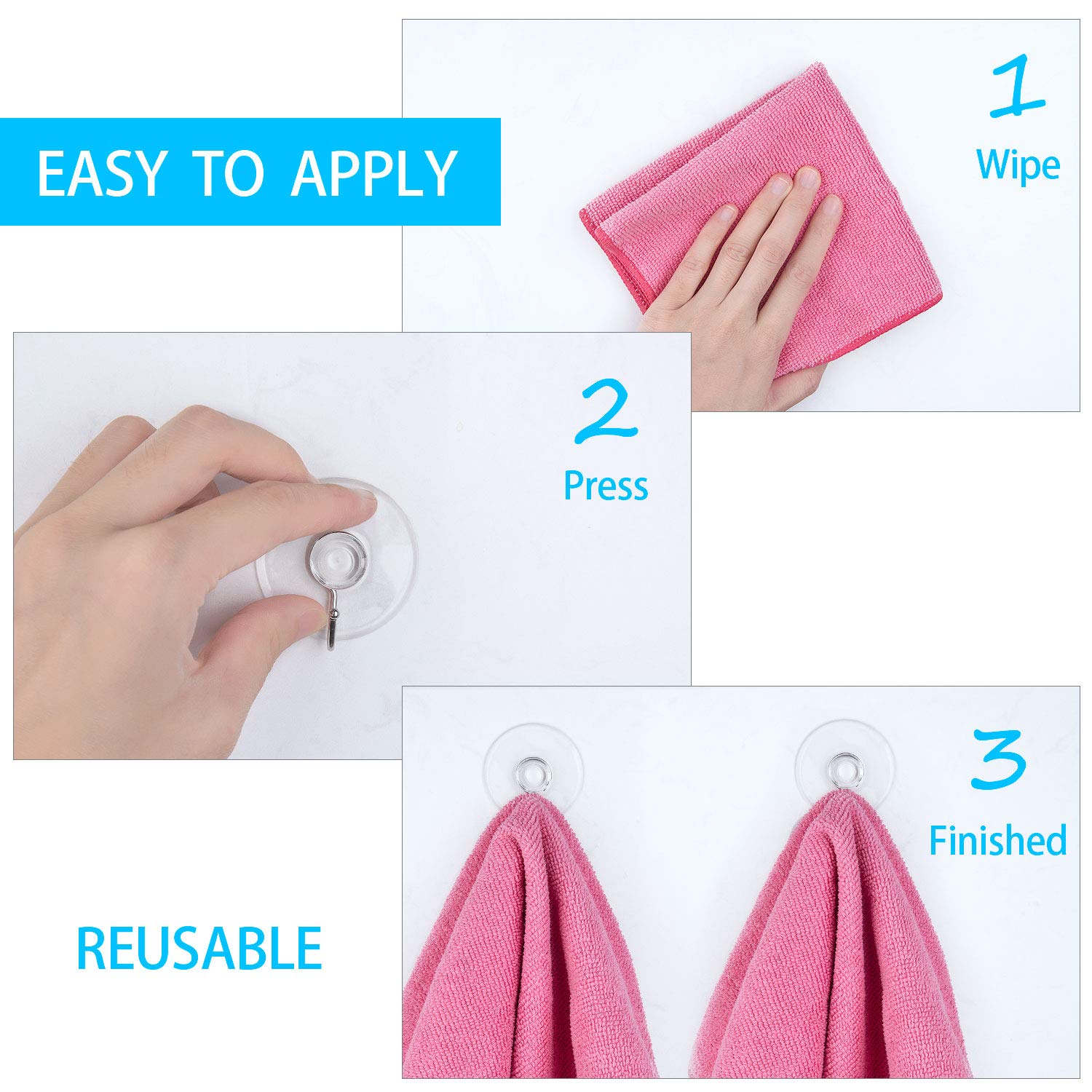 20 Pack Clear PVC Suction Cup Hooks - 1.77 Inch Universal Shower Hooks for Kitchen, Bathroom, Wall & Glass - Heavy Duty Removable Adhesive Hooks for Organizing Towels, Robes, Utensils & Decor