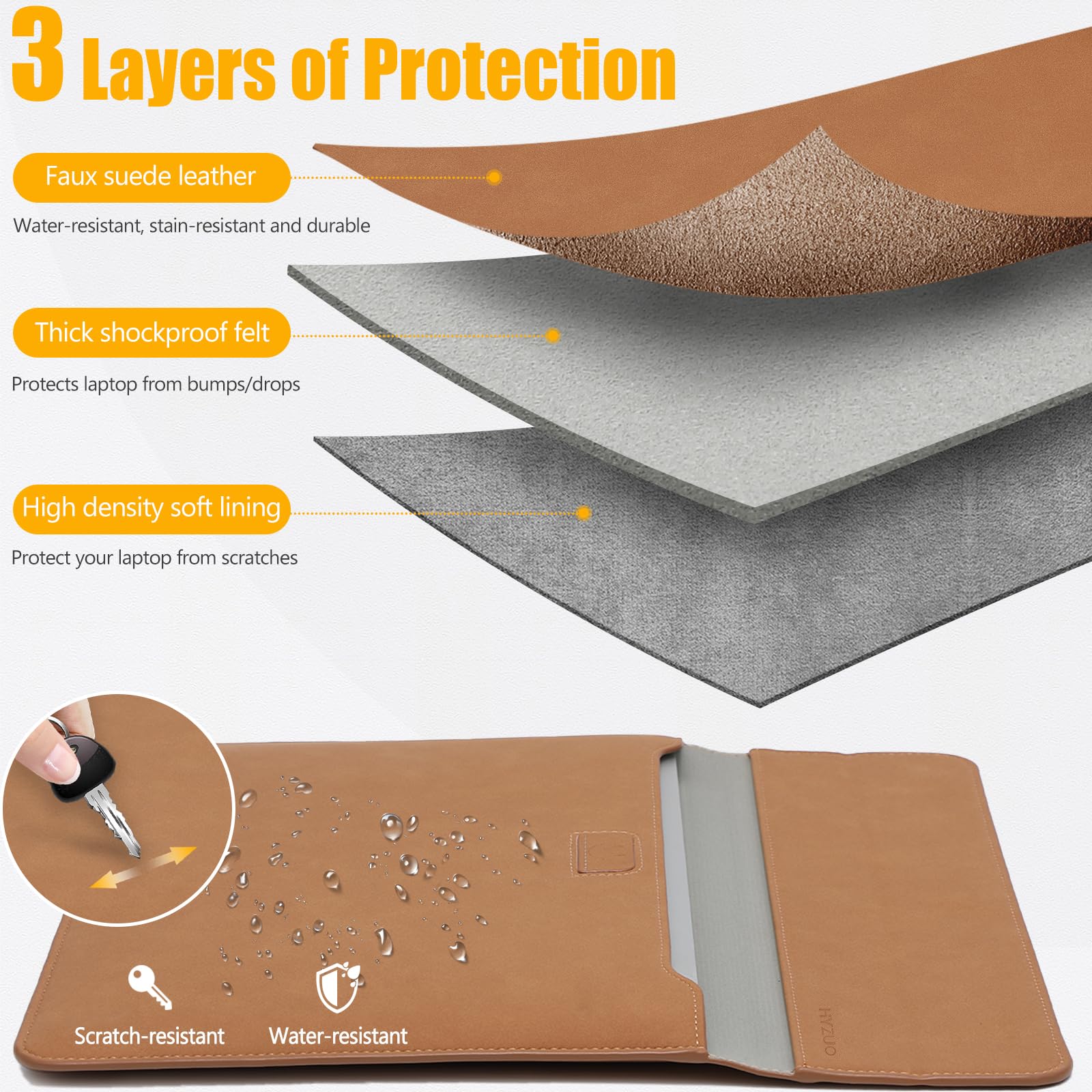 Premium 15-16 Inch Laptop Sleeve with Stand - Compatible with MacBook Pro 16 M4/M3/M2/M1 (2024-2019), Dell XPS 15, MacBook Pro 15 (2015-2012), Samsung Galaxy Book Flex/Pro 15 - Durable Brown Protective Case for Work, Travel & School