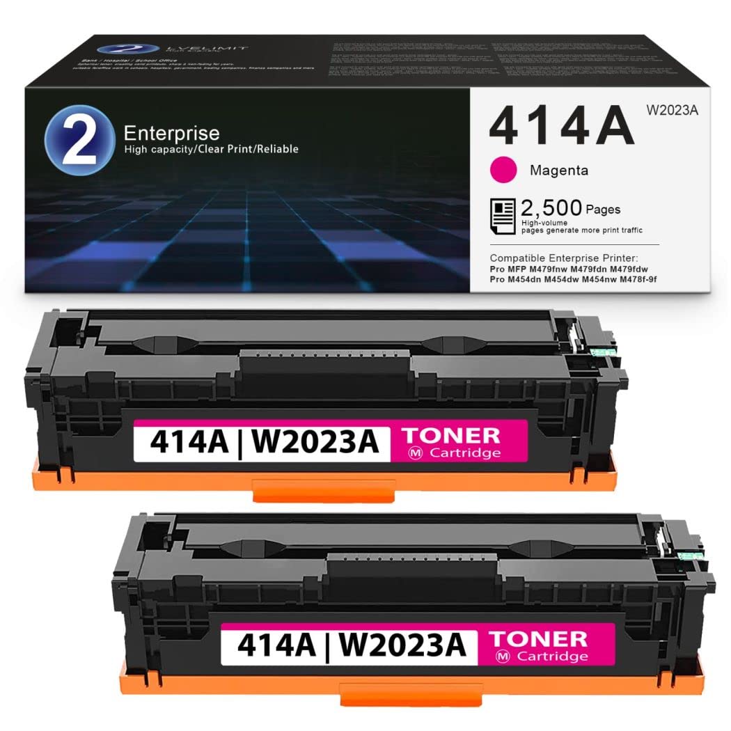 BROMINETONER 2 Pack 414A W2023A Compatible Toner Cartridge Replacement for HP M453 M454 M478f M479f Series Printers - Magenta Ink | Ideal for Office Printing, Home Use & High-Volume Documents