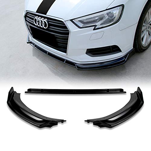 Q1-TECH Glossy Black Front Bumper Lip Spoiler for 2017-2020 Audi A3 | Sport-Style Air Chin Splitter Body Kit | Perfect for Car Enthusiasts & Street Racing Upgrades