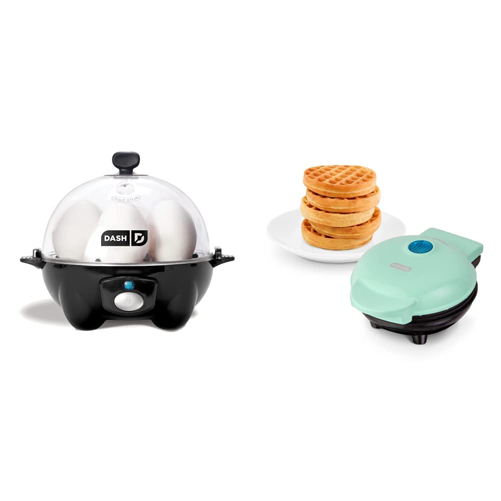 DASH Rapid Egg Cooker & Mini Waffle Maker - Electric Egg Cooker for Hard Boiled, Poached, Scrambled Eggs with Personal Waffle Iron - Perfect for Breakfast, Brunch & Quick Meals - Compact Kitchen Appliances for Small Spaces & Dorms