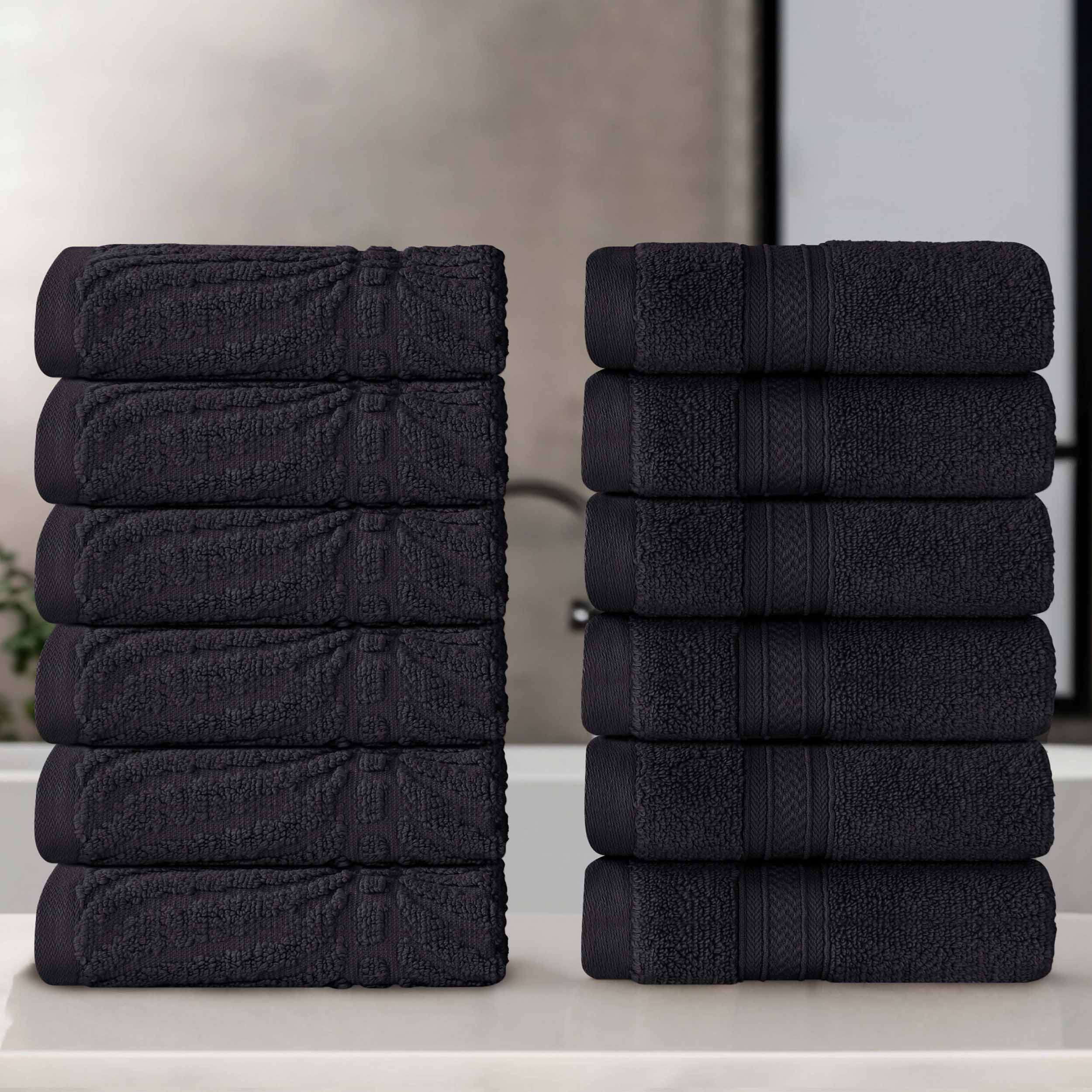 Premium Zero Twist Cotton Jacquard Chevron Face Towels - Set of 12 | Ultra Soft Bath & Hand Towels for Spa, Guest Bathroom & Luxury Home Decor