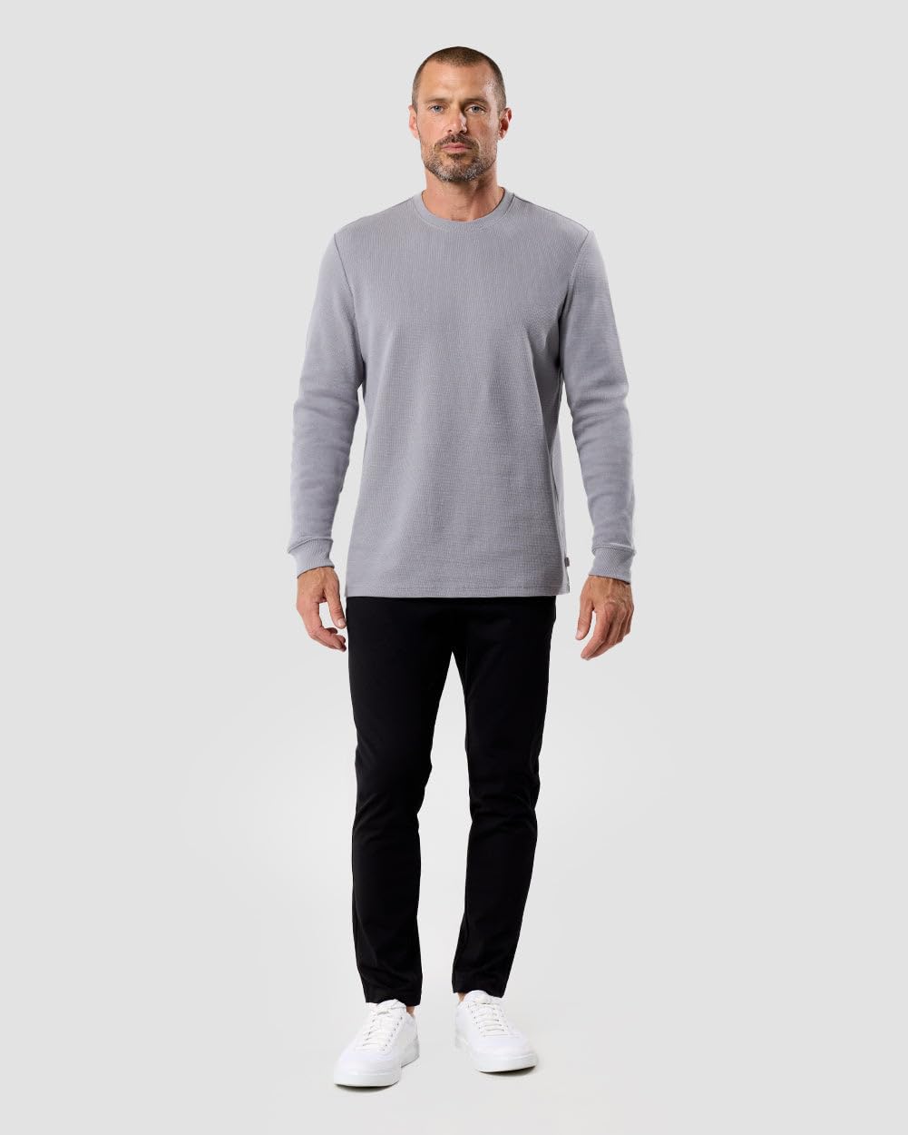 INTO THE AM Men's Long Sleeve Waffle Knit Thermal Shirt - Premium Crew Neck Long John Top (Sizes S-4XL) | Warm Winter Base Layer for Outdoor Activities & Casual Wear