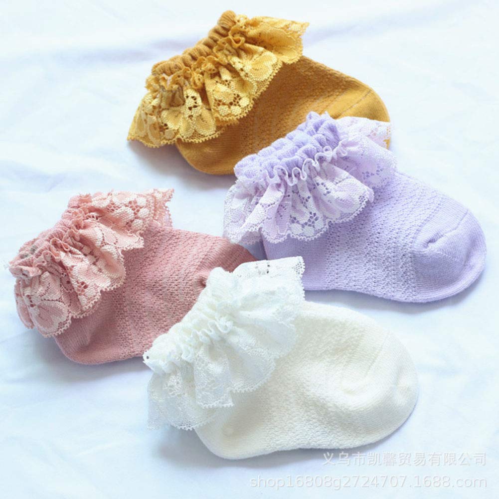 Baby Girls Princess Eyelet Ruffles Lace Socks - Infant Toddler Cotton Dress Ankle Socks for Party, Wedding & Special Occasions