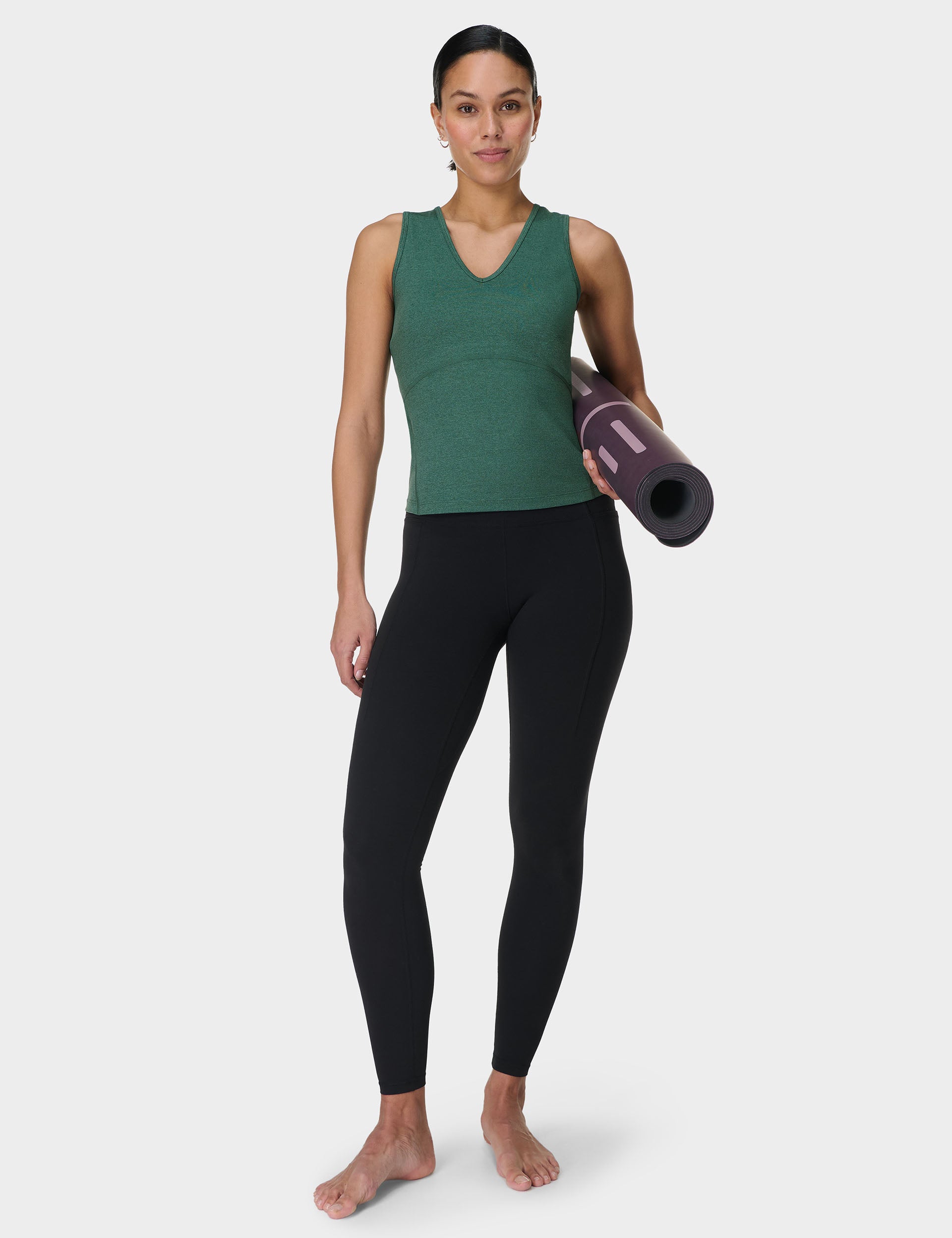 Gaia V Neck Tank Top for Women - Soft Breathable Glade Green Marl Casual Shirt - Perfect for Yoga, Gym, and Everyday Wear