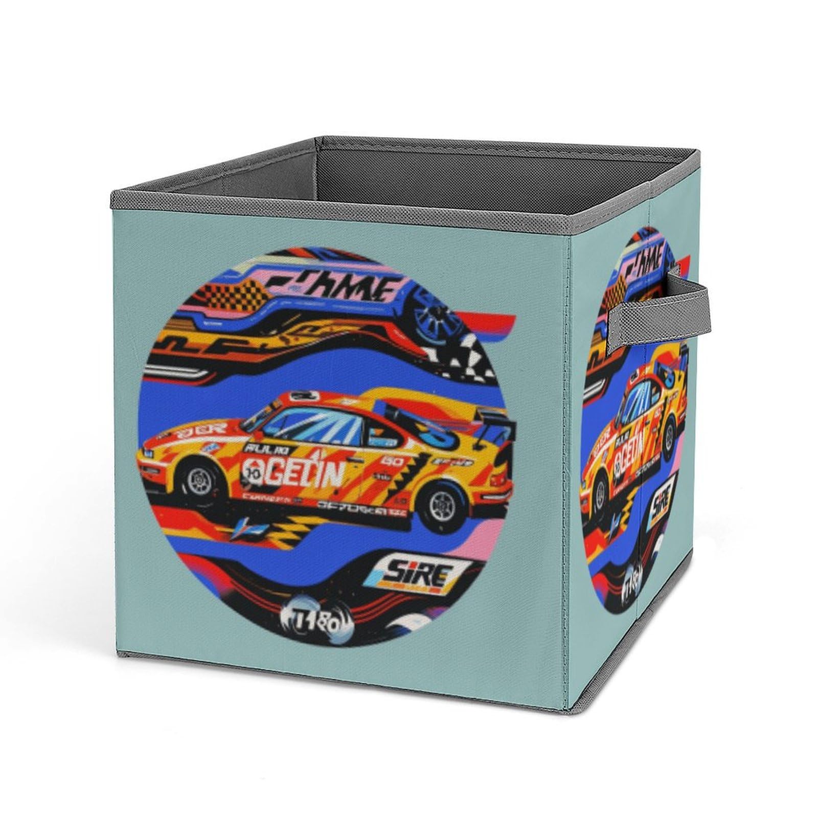 Collapsible Storage Bins with Handles - Printed Speed Racing Design for Extreme Sports Gear Organization | Perfect for Garage, Closet & Sports Equipment Storage