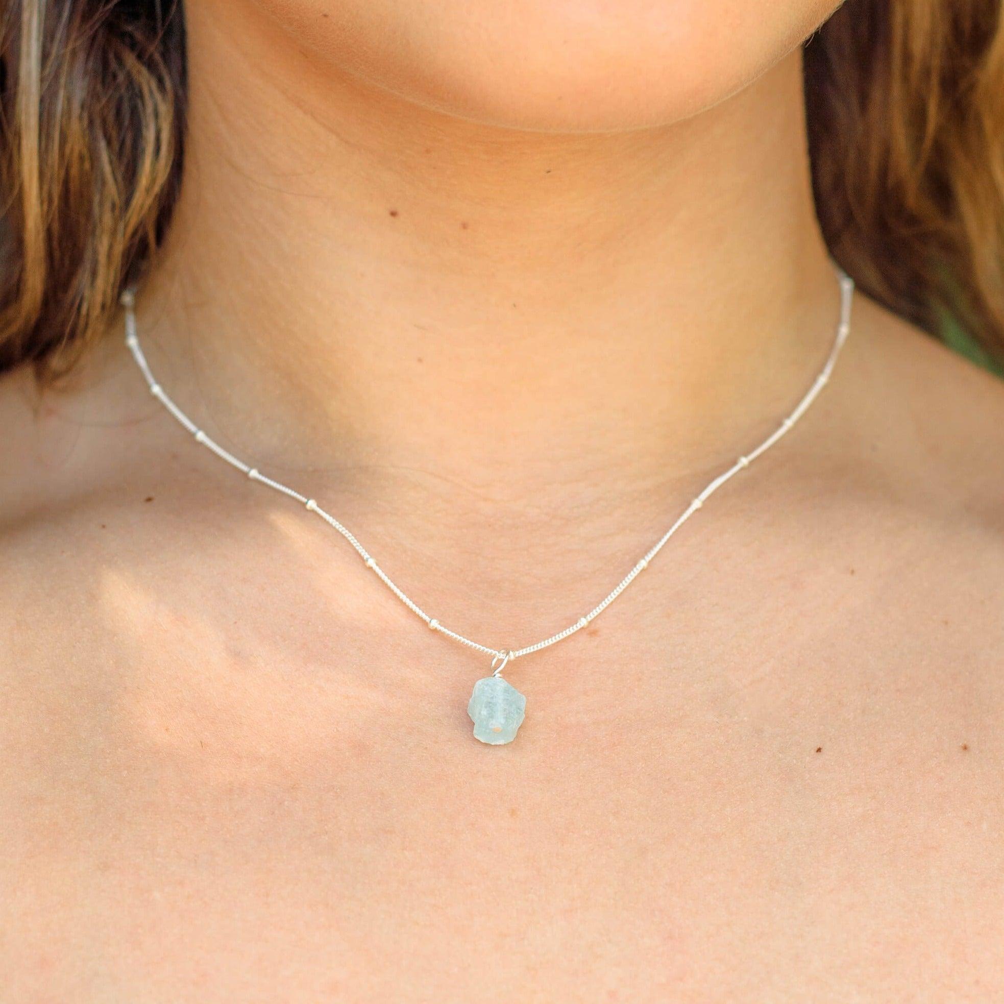 Natural Tiny Raw Aquamarine Pendant Necklace - Handmade Gemstone Jewelry for Women - Perfect for Everyday Wear, Gift Giving & Spiritual Healing