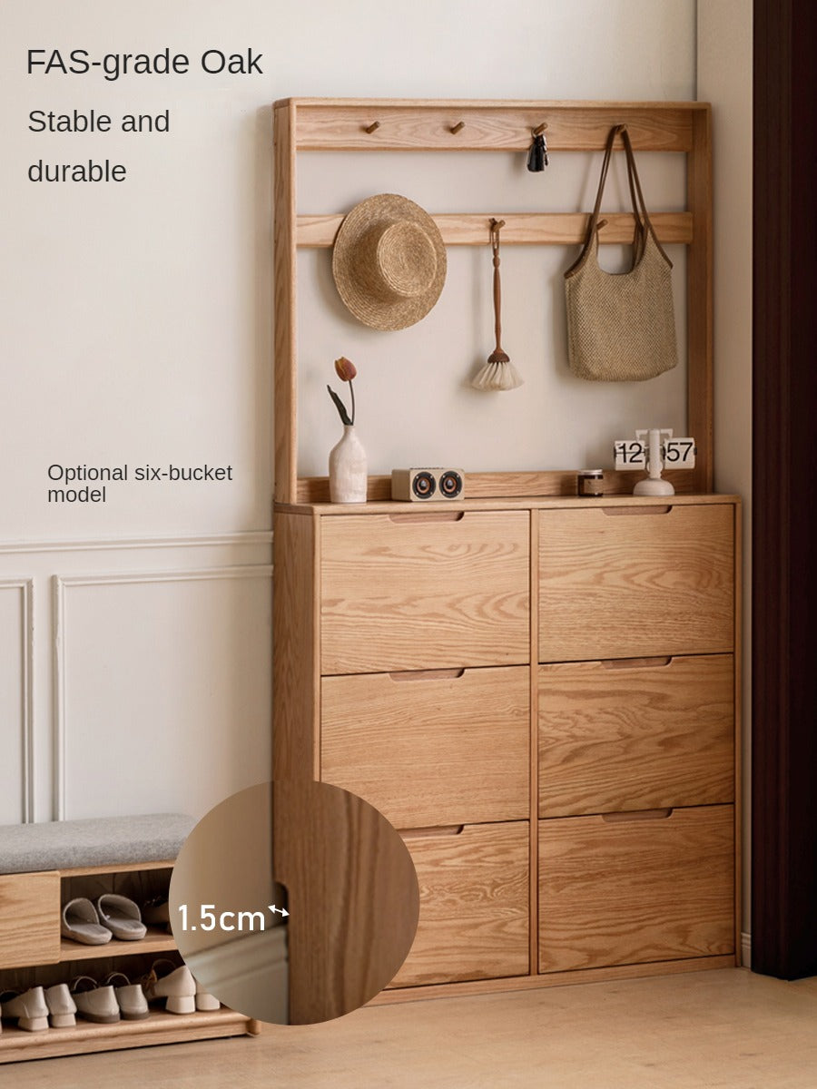 Solid Wood Shoe Cabinet - Thin Oak & Poplar Entryway Storage Organizer for Home, Porch, and Doorway | Perfect for Small Spaces & Clutter-Free Entry