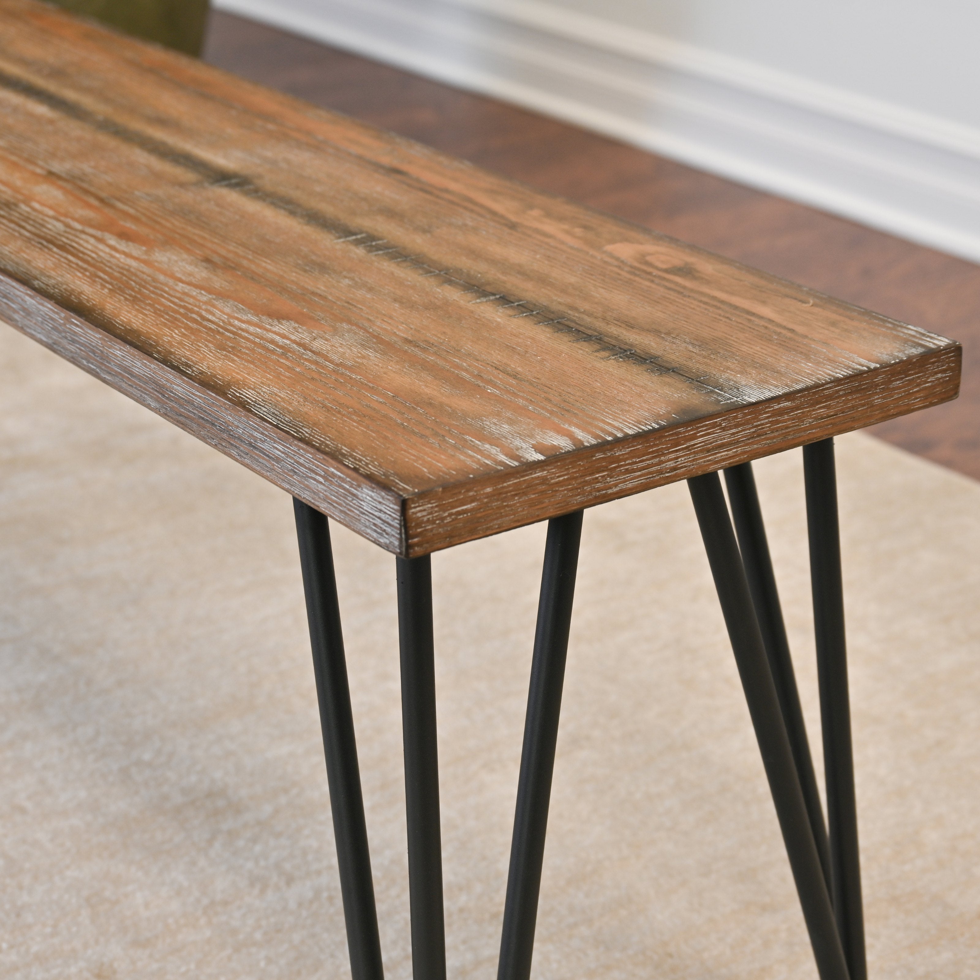 Roundhill Furniture Aryven Industrial Wood Dining Bench - Rustic Dark Pine Finish - Sturdy & Stylish for Kitchen, Dining Room, or Breakfast Nook