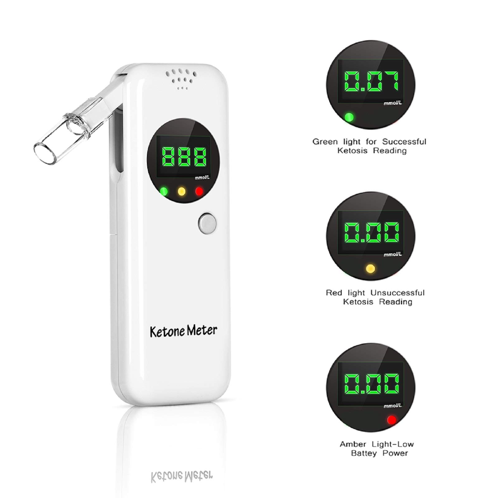 Ketosis Breath Tester - Portable Ketone Meter Breathalyzer for Ketogenic Diet & Weight Loss, Includes 10 Disposable Mouthpieces (White) | Monitor Ketosis Levels for Keto Diet, Intermittent Fasting & Low-Carb Lifestyle