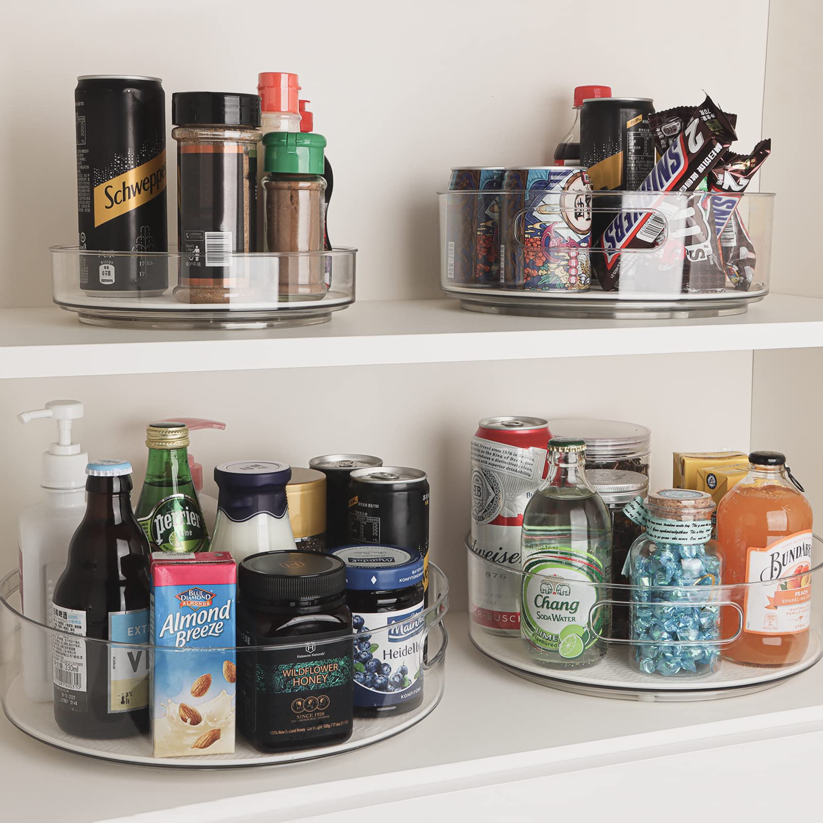 KAGUYA 4-Pack Lazy Susan Turntable Organizer - Non-Slip Spinning Shelf for Kitchen Cabinet, Pantry, Refrigerator, Bathroom & Office (8/10/11/12 Inch) - Perfect for Spice Storage, Makeup Organization & Countertop Access