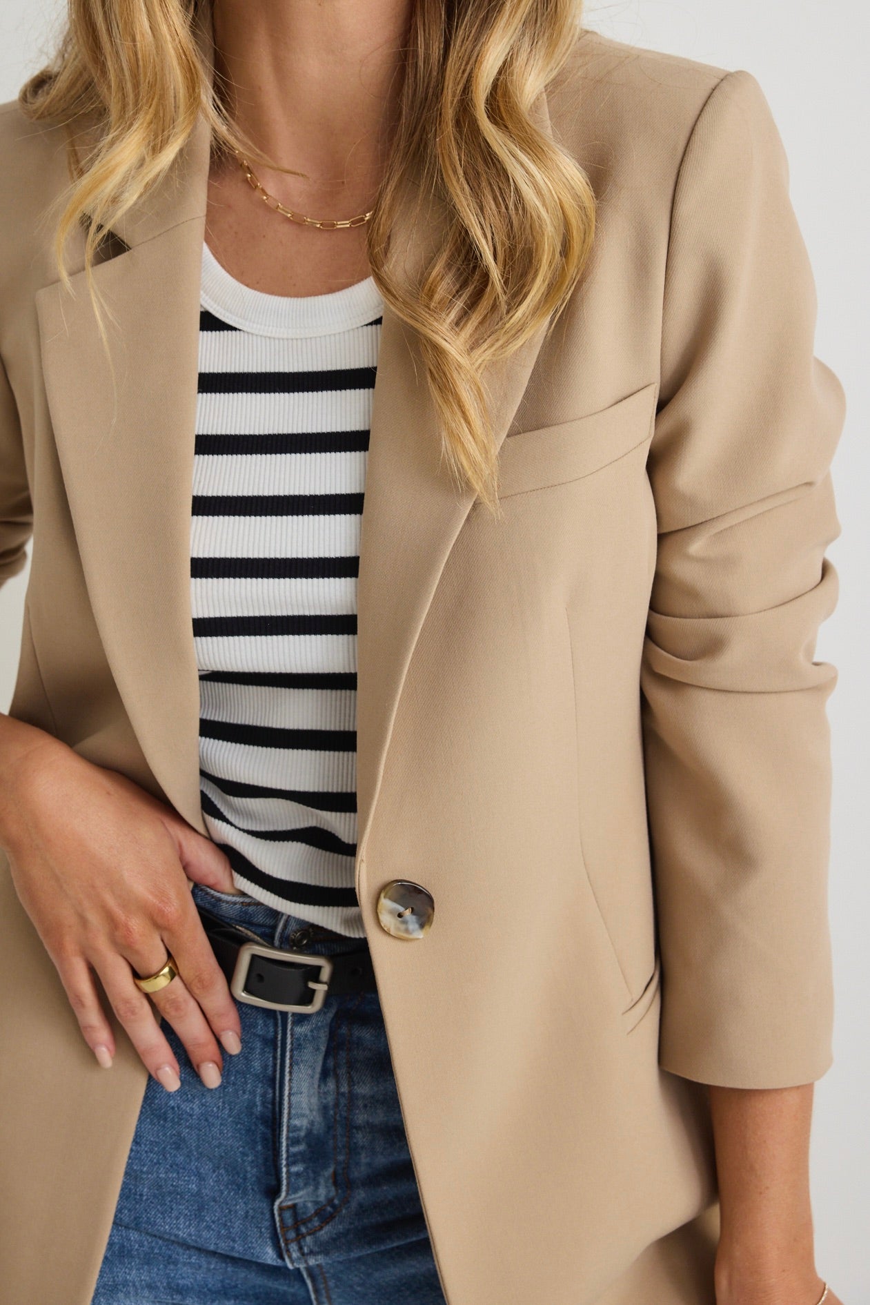 Stylish Camel Textured Fitted Blazer for Women - Elegant Office Wear & Business Casual Outfits - Perfect for Work, Meetings, and Professional Events