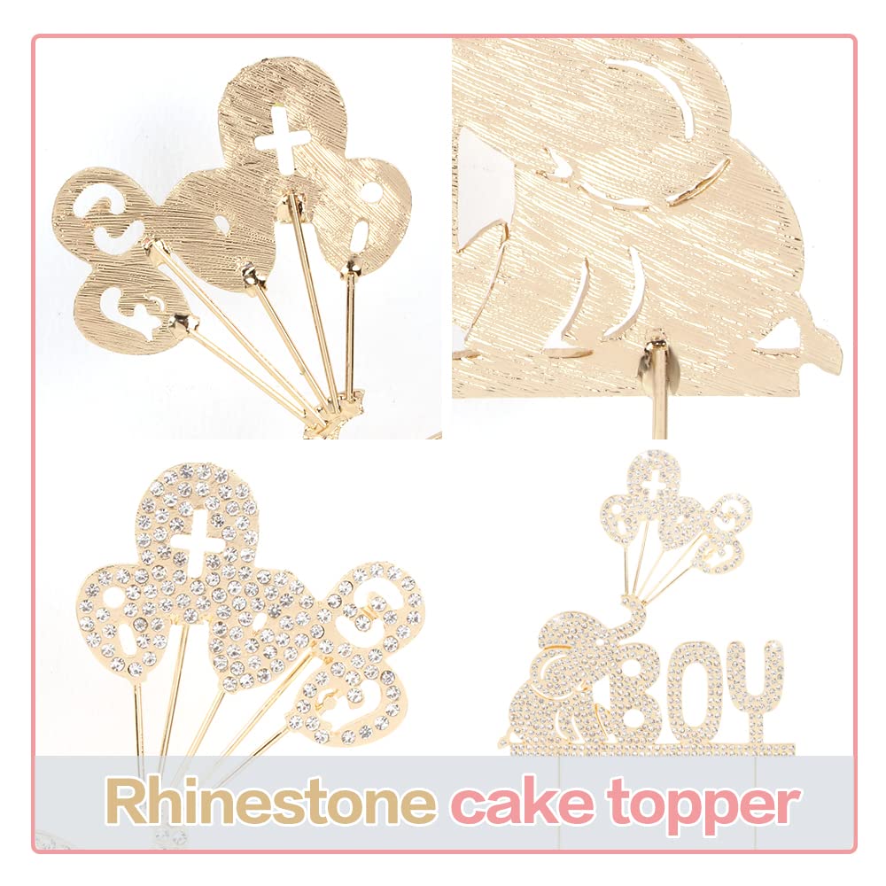 LINGTEER Gold Elephant Baby Boy Cake Topper with Rhinestones - Cheers to Sweet Baby Boy, Baby Shower & First Birthday Party Decorations - Perfect for Baby Shower Centerpieces, Gender Reveal Parties, and 1st Birthday Celebrations