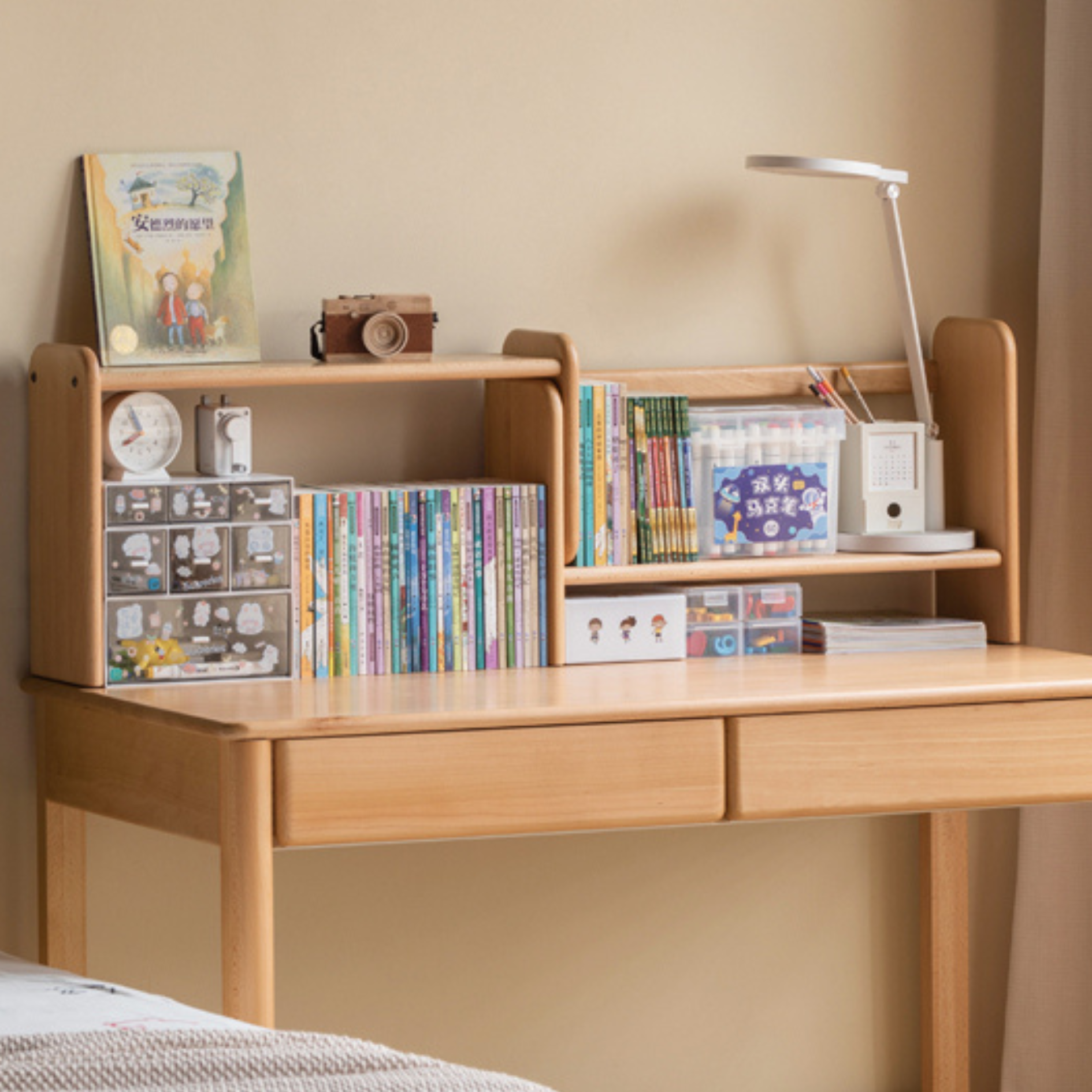 Solid Wood Kids Bookshelf - Beech, Oak, Poplar - Multi-Functional Storage Shelf for Bedroom, Playroom & Nursery Organization