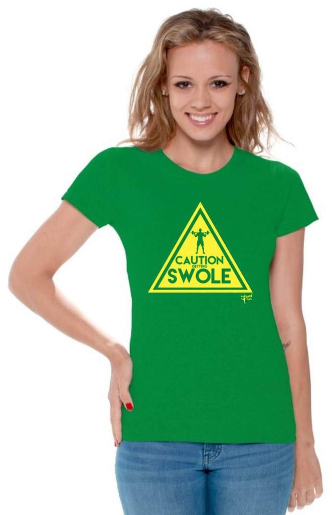 Awkwardstyles Women's Funny Workout T-Shirt - 'Caution Getting Swole' Gym Humor Tee for Fitness Lovers | Perfect for Gym, Running & Weightlifting