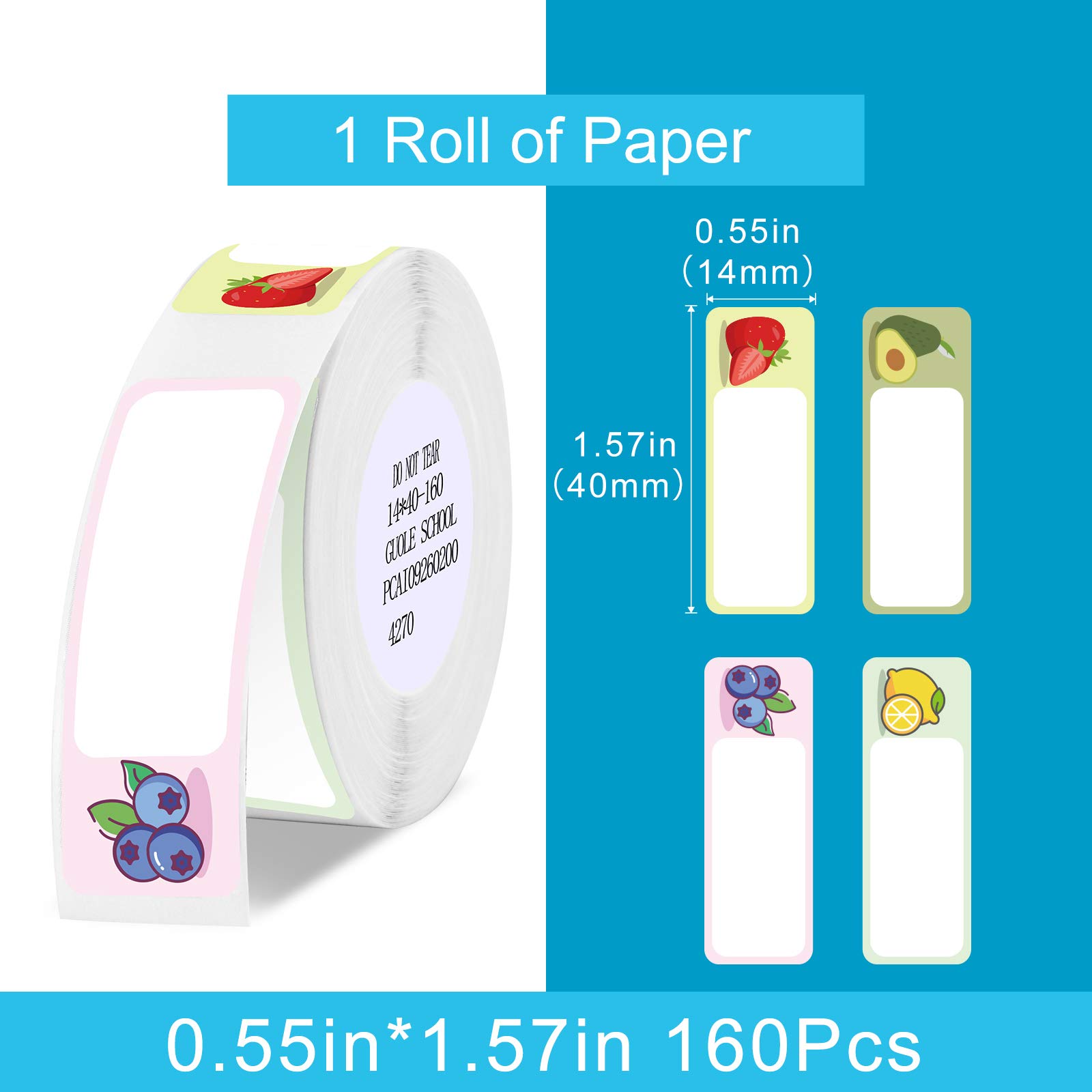 NIIMBOT D11 Label Maker Tape - Compatible Thermal Label Print Paper, Standard Laminated Office Labeling Tape Replacement (Fruit Design) - Perfect for Home, Office & Retail Organization