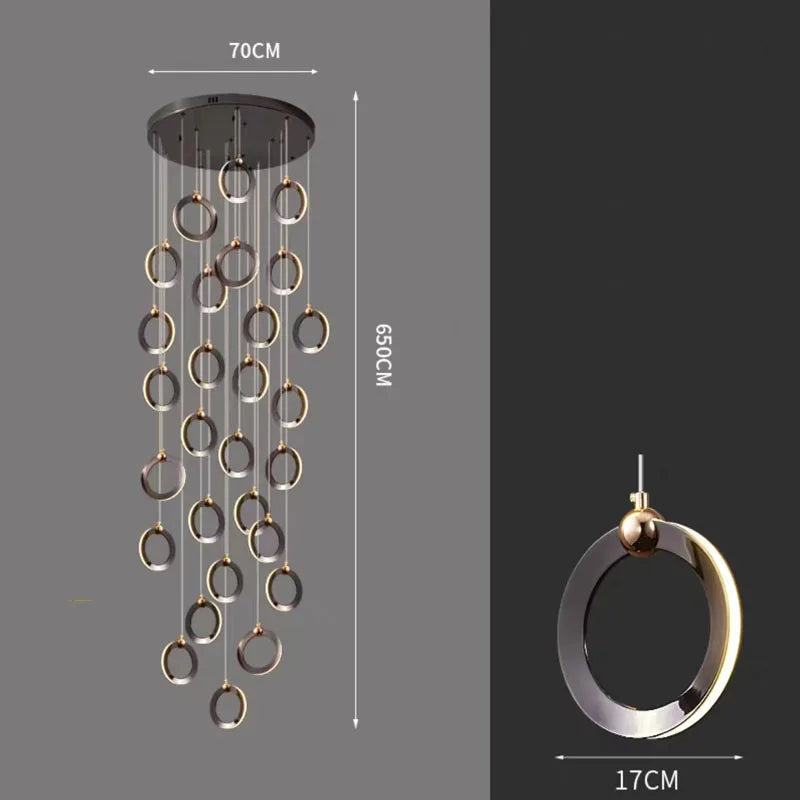 Modern Black Minimalist Rotating Staircase Chandelier - Sleek Contemporary Ceiling Light Fixture for Living Room, Dining Room, Foyer & Bedroom Decor