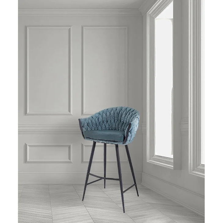 Blake Bar Stool - Brown & Grey or Aquamarine & Black Finish - Modern Kitchen & Dining Room Counter Height Stool for Home & Bar Use