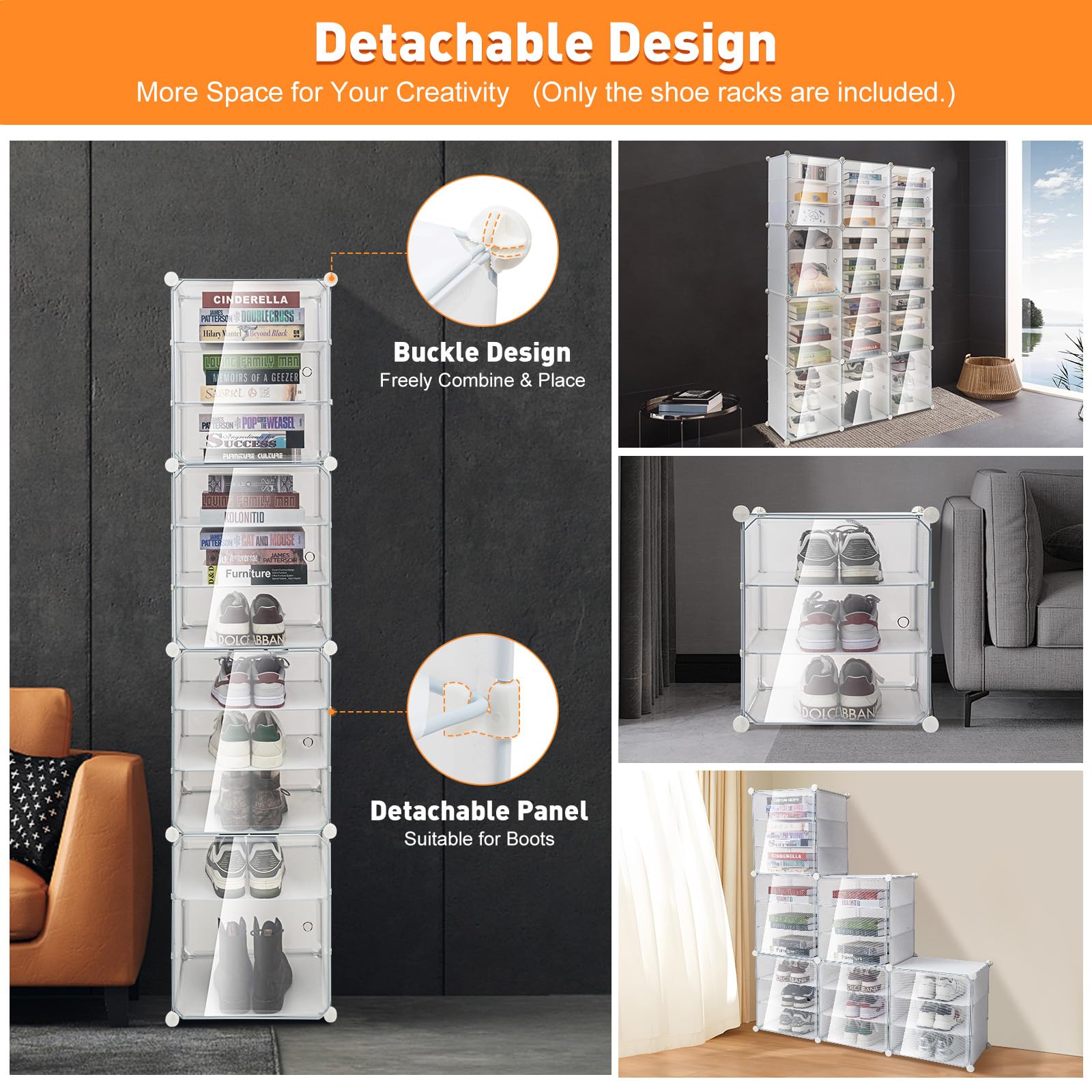 DYRABREST Expandable Shoe Rack Organizer - White Plastic Free Standing Shoe Cabinet with Transparent Door for 96 Pairs - Space Saving Closet Storage for High Heels, Boots & Sneakers - Perfect for Bedroom, Entryway & Dorm Organization