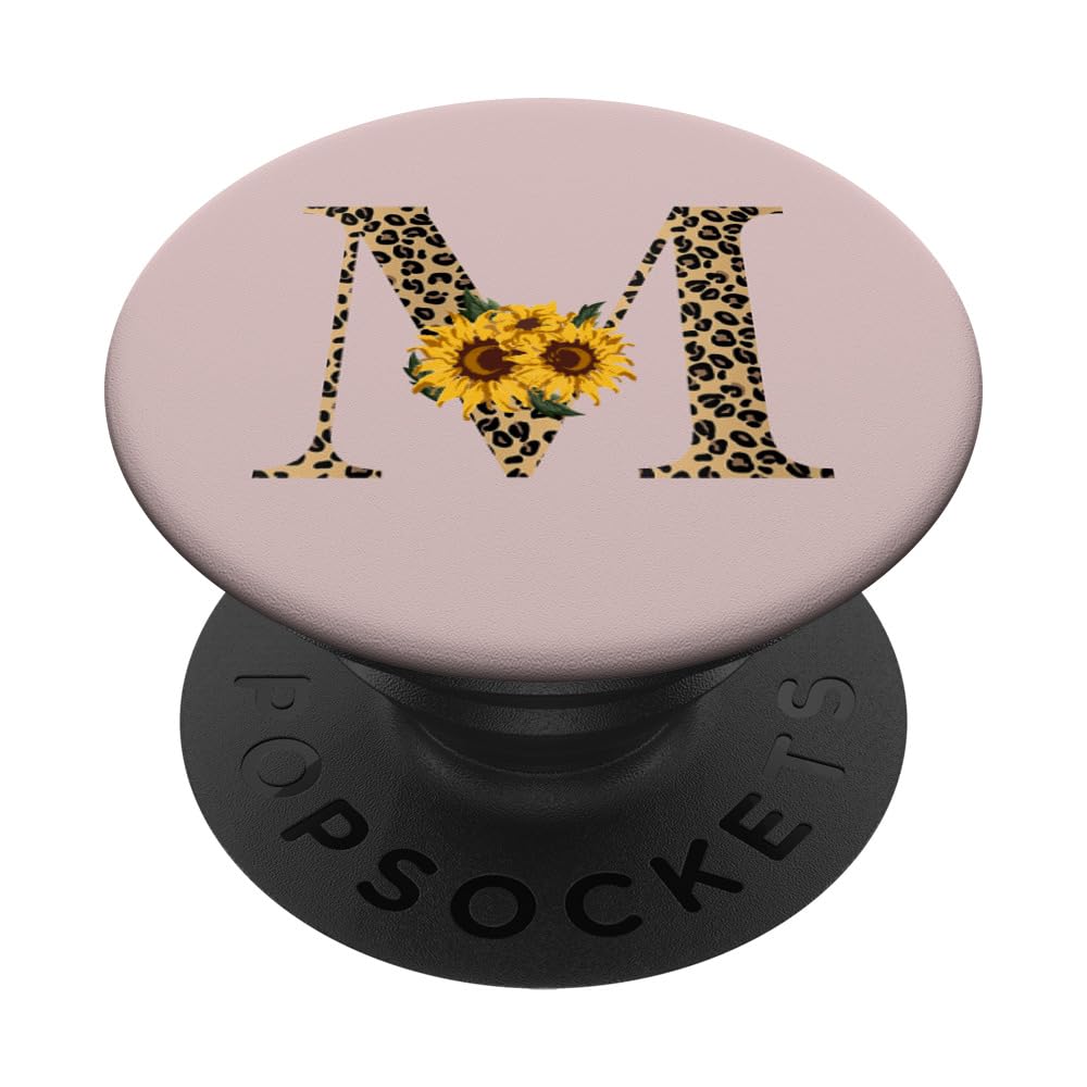 Leopard Print Monogram Letter M Pink Sand PopSockets PopGrip - Adhesive Phone Grip & Stand for iPhone, Samsung & Smartphones - Perfect for Work, Travel & Daily Use