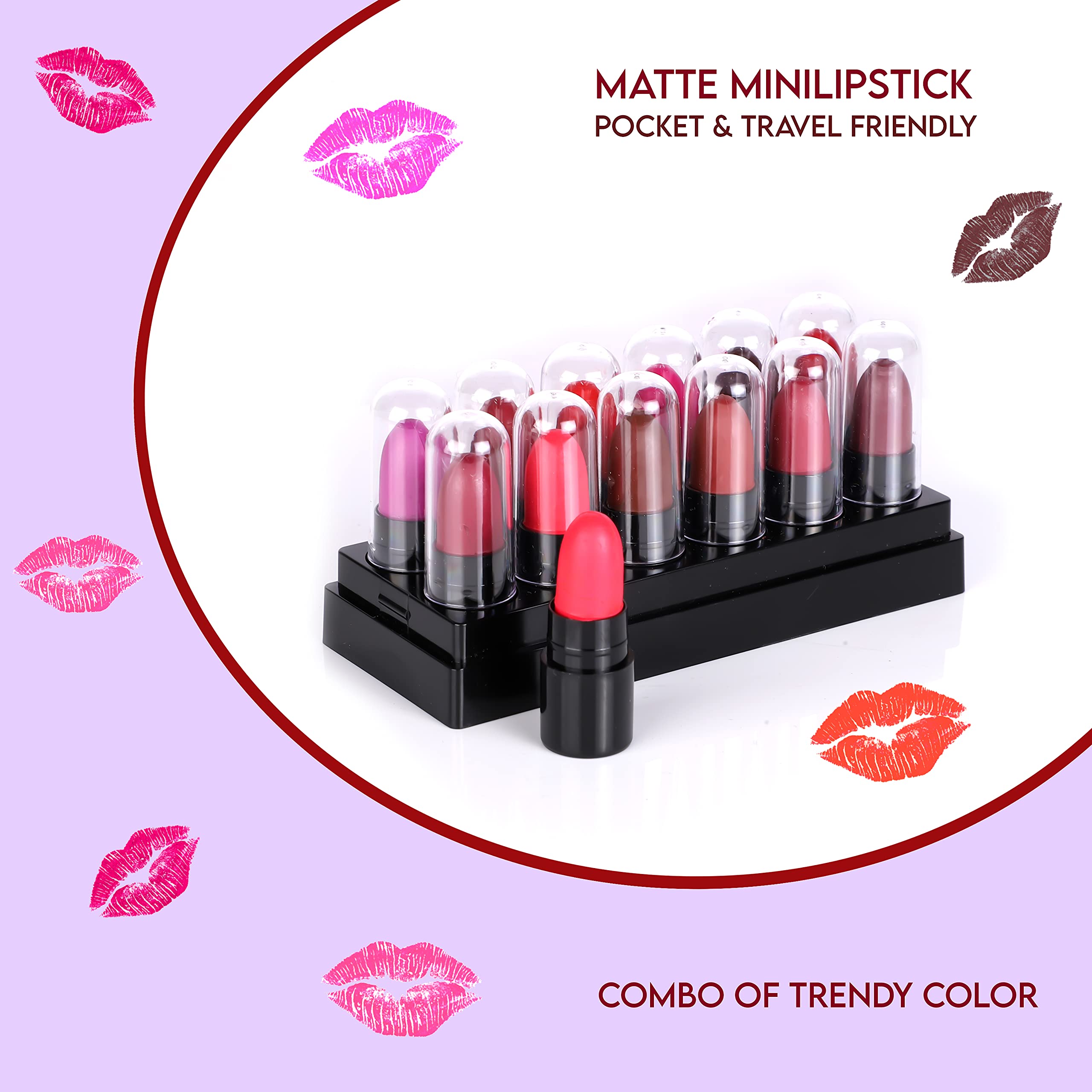 PINNER Perish Look Mini Pocket Lipstick Set - 12 Vibrant Shades (Red, Magenta, Mauve, Purple, Peach, Cherry, Nude, Maroon, Brown, Pink, Disco Orange, Chocolate) 17.5g | Travel-Friendly Makeup for Everyday Wear, Parties & Special Occasions