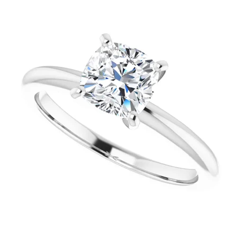 10K Solid White Gold Handmade Engagement Ring - 1 CT Cushion Cut Moissanite Diamond Solitaire Wedding Band for Women, Bridal Proposal Ring - Perfect for Anniversary, Valentine's Day & Special Occasions