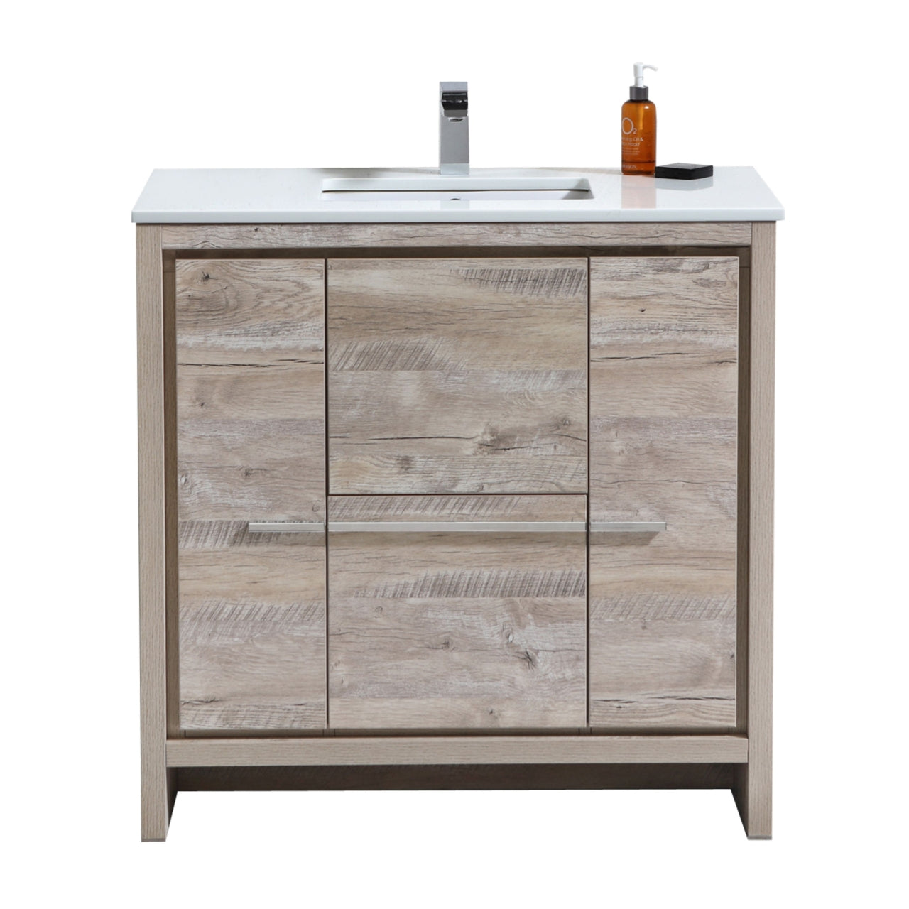Modern Bathroom Vanity with Nature Wood & Quartz Countertop - Floor Standing Elegant Design for Master Bath, Guest Bath & Powder Room