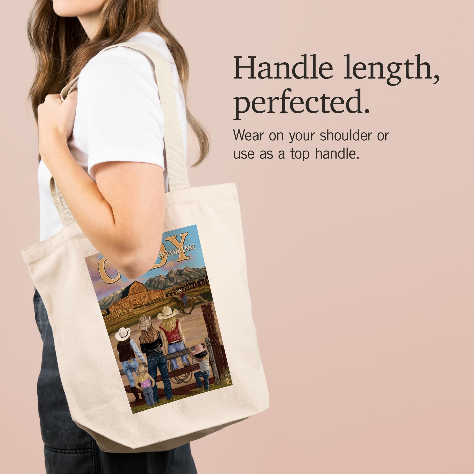 Cody Wyoming Cowgirls Scene Tote Bag - 100% Cotton Canvas Reusable Shopping Bag for Groceries, Beach & Farmers Market
