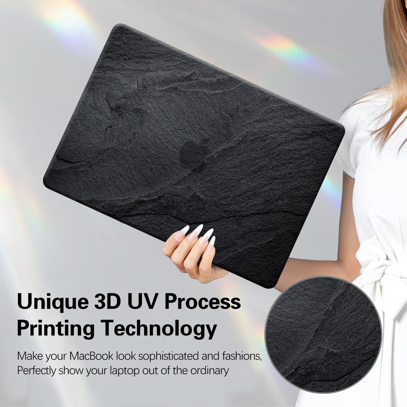 Funut Hard Plastic Protective Case for MacBook Air 13 inch (2020-2022 M1 A2337/A2179/A1932 Models) - Includes Keyboard Cover - Black Marble Design - Perfect for Work, Travel & School Use