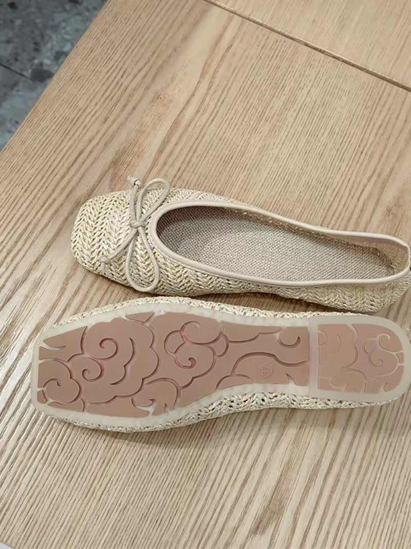 Lovevop Women's Comfortable Straw Bow Ballet Flats - Breathable & Lightweight for Casual Wear, Work, and Summer Outfits
