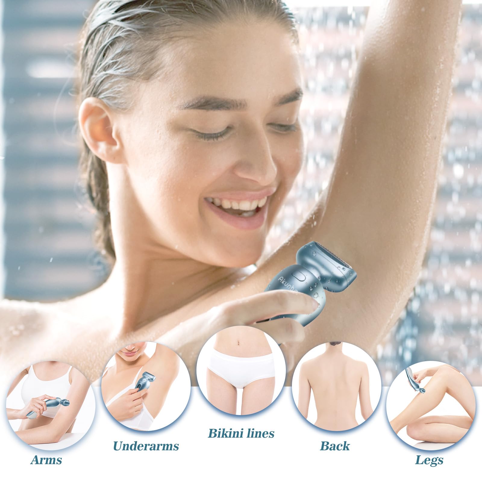 Best Electric Razor for Women - Rechargeable Wet/Dry Bikini & Legs Trimmer - Painless Cordless Shaver for Underarm & Pubic Hair with Detachable Head (Blue) - Perfect for Travel, Gym & Quick Hair Removal at Home
