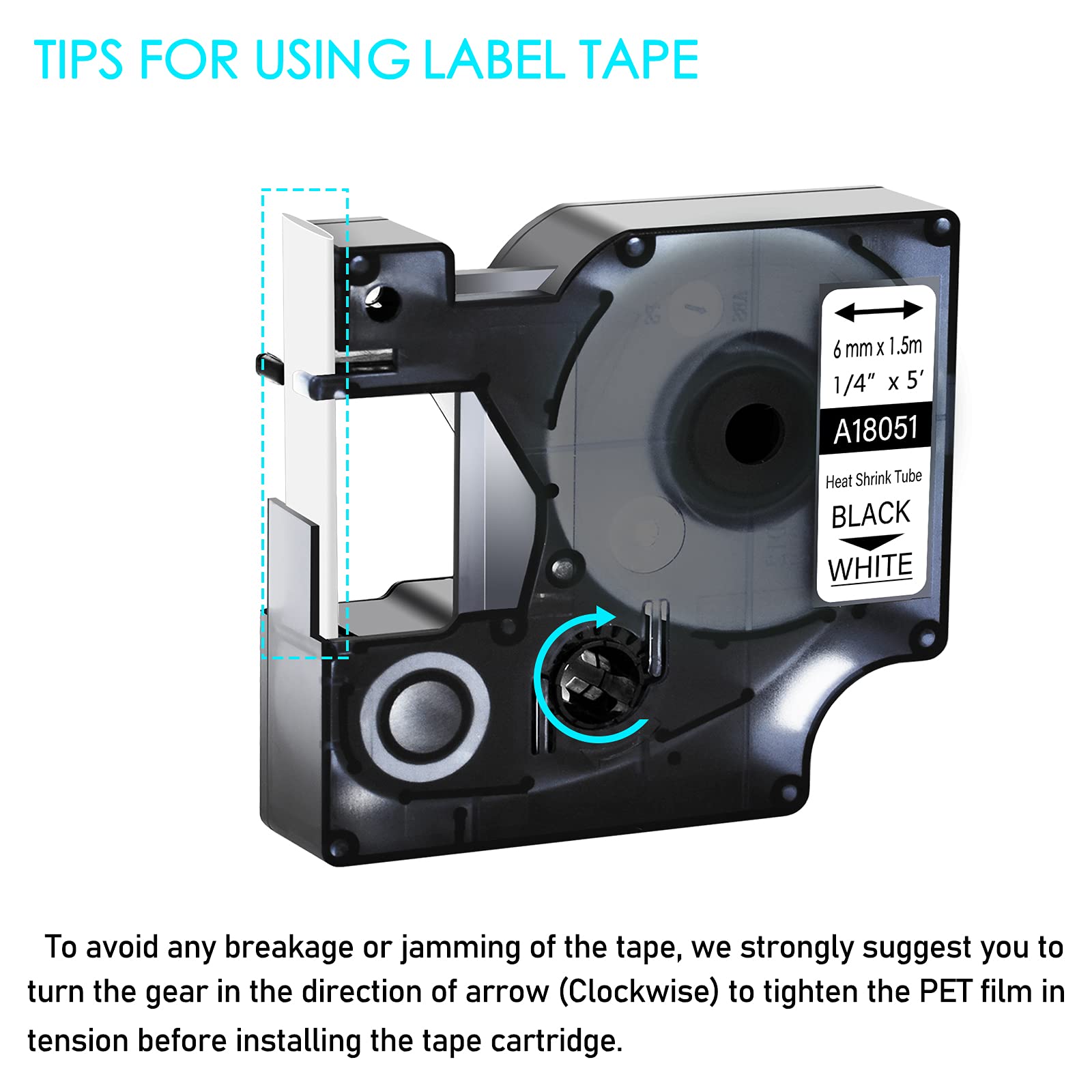 GREENCYCLE Compatible Dymo 18051 Heat Shrink Label Tapes - 1/4 Inch (6mm) x 5ft (1.5m) - 40 Pack Black on White - Works with DYMO Rhino 5200 4200 3000 5000 6000 Label Makers - Perfect for Industrial Labeling, Cable Marking & Electrical Wiring Organization