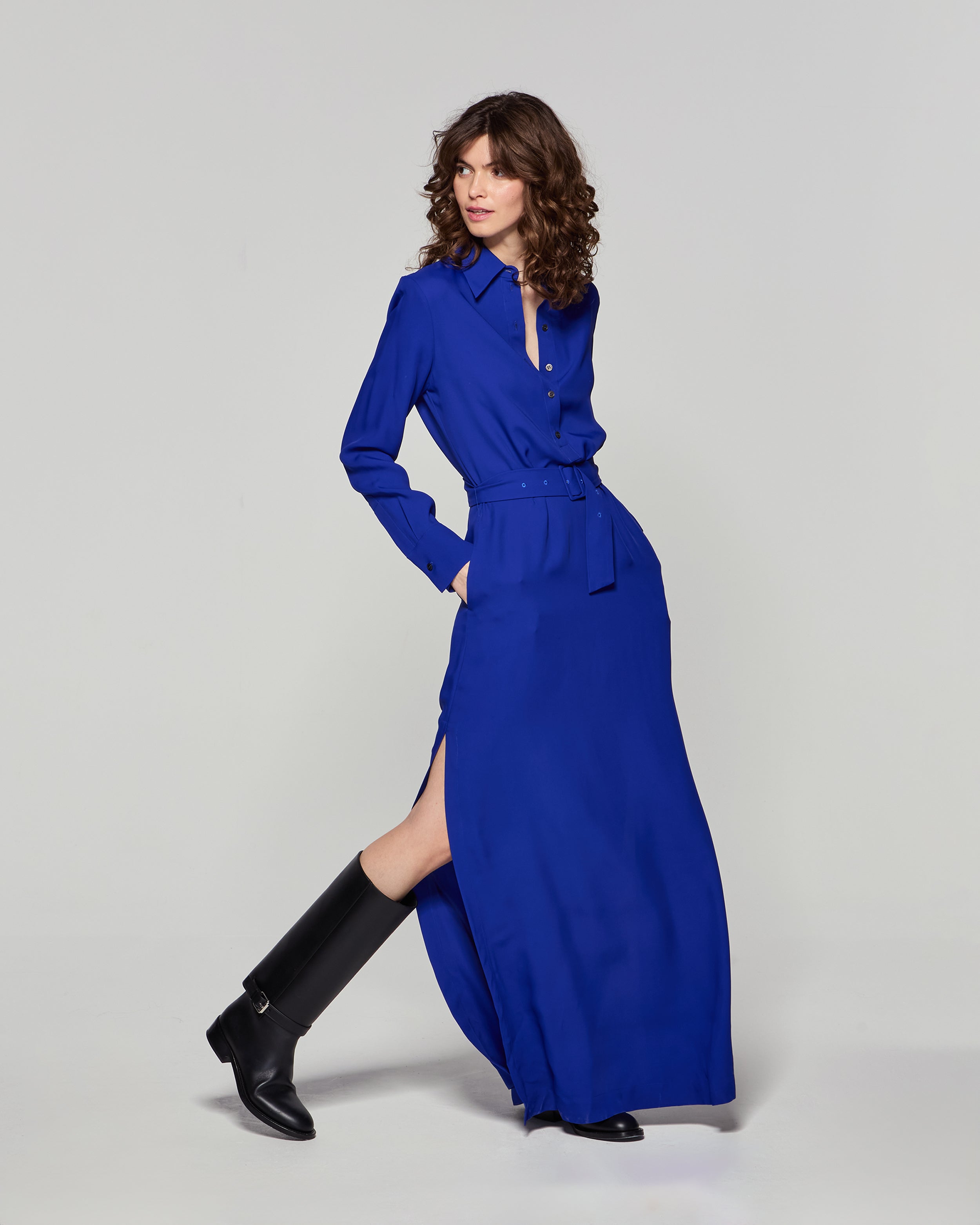 Classic Cobalt Blue Shirt Dress for Women - Elegant & Comfortable Casual Wear for Office, Date Night & Everyday Outfits