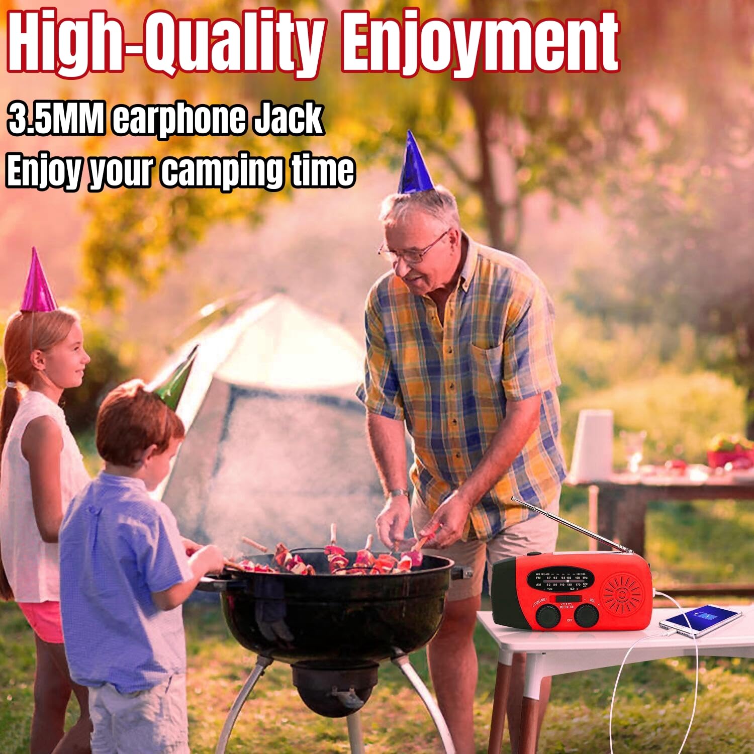 18500mWh/5000mAh Hand Crank Emergency Weather Radio - AM/FM/NOAA Solar Powered Radio with LED Flashlight, Earphone Jack & SOS Alarm | Portable Self-Powered Radio for Camping, Hiking & Emergency Preparedness | Smartphone Charger for Outdoor Adventures