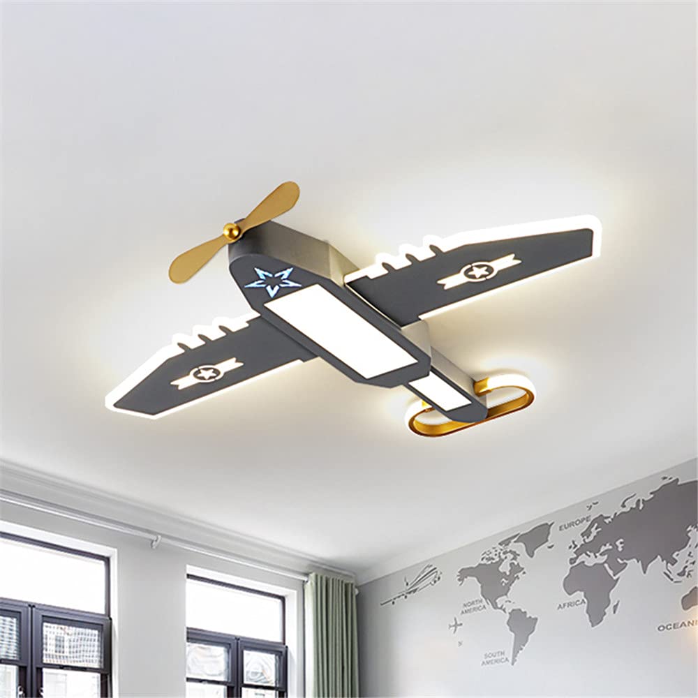 LAKIQ Airplane Boys Room Chandelier - Dimmable Cartoon Plane LED Ceiling Light, Flush Mount Lighting Fixture for Kids Bedroom & Nursery - Perfect for Boys' Themed Room Decor and Children's Play Area