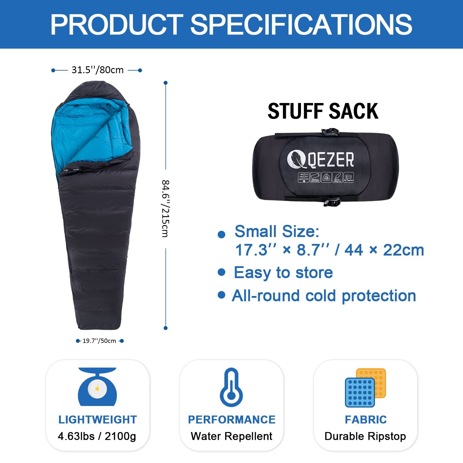 Ultra-Warm Down Sleeping Bag for Adults - Lightweight 0°F to 20°F Cold Weather Backpacking Sleeping Bag with Compression Sack - Perfect for Winter Camping, Hiking & Outdoor Adventures