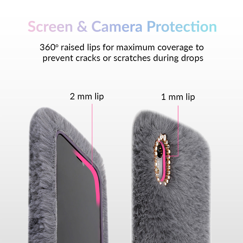 Soft Gray Faux Fur iPhone Case - Luxury Protective Cover for iPhone 13/14/15 Pro Max - Perfect for Winter Fashion, Gift Giving & Everyday Use