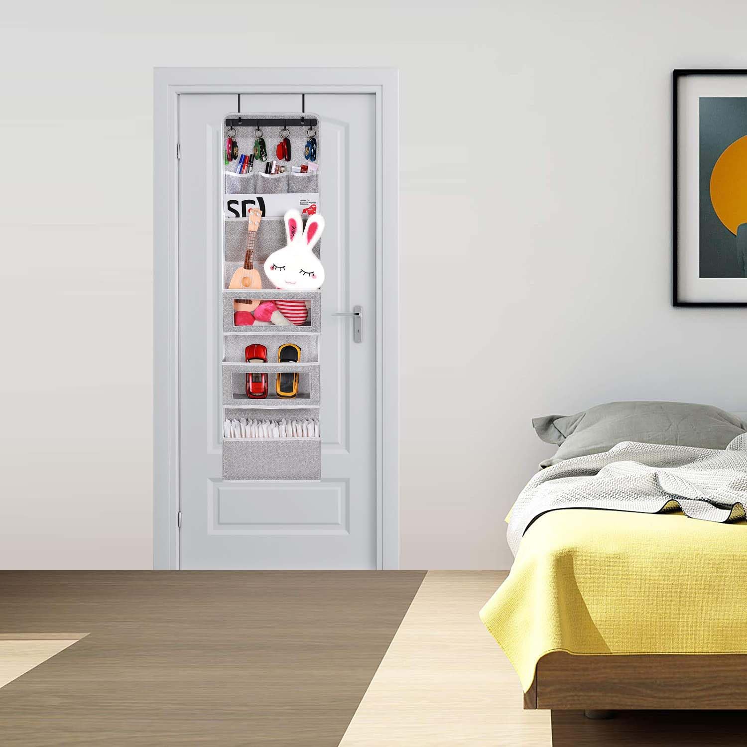 VICTORICH All-in-One Over the Door Organizer with Clear Pockets - Space Saving Hanging Storage for Bedroom, Bathroom & Office - Multi-Purpose Wall File & Shoe Organizer (New Grey)