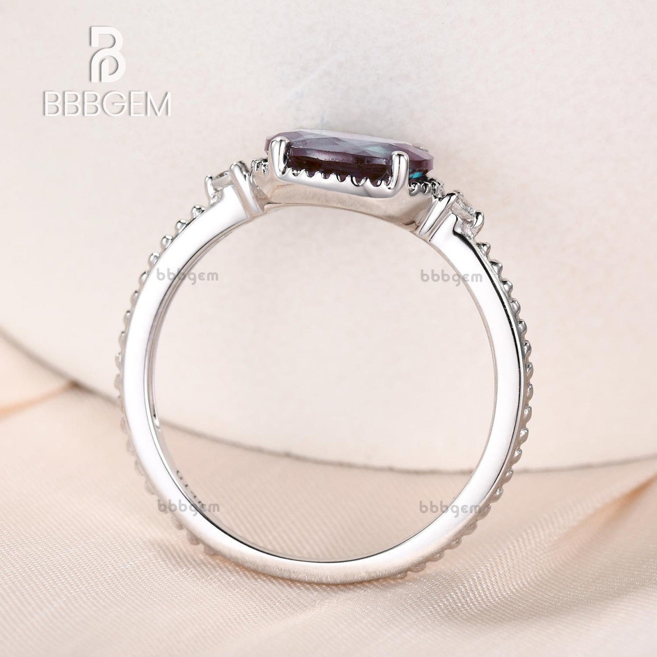Milgrain Alexandrite Engagement Ring in Rose Gold - East to West Three Stone Ring for Women | Perfect for Weddings, Anniversaries & Proposals