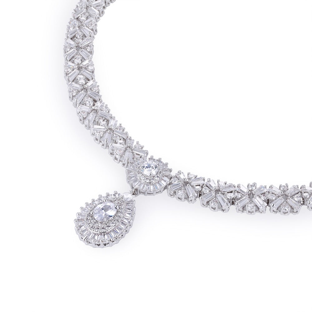 Elegant Cubic Zirconia Wedding Jewelry Set - Bride Necklace & Earrings CN10086 | Perfect for Bridal Shower, Wedding Ceremony & Anniversary Gifts