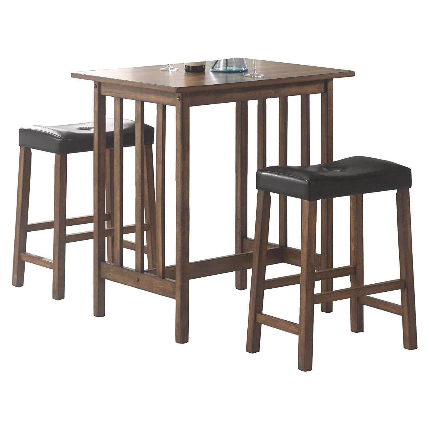 3-Piece Counter Height Dining Set - Nut Brown Finish - Perfect for Kitchen Islands, Breakfast Nooks & Small Space Dining