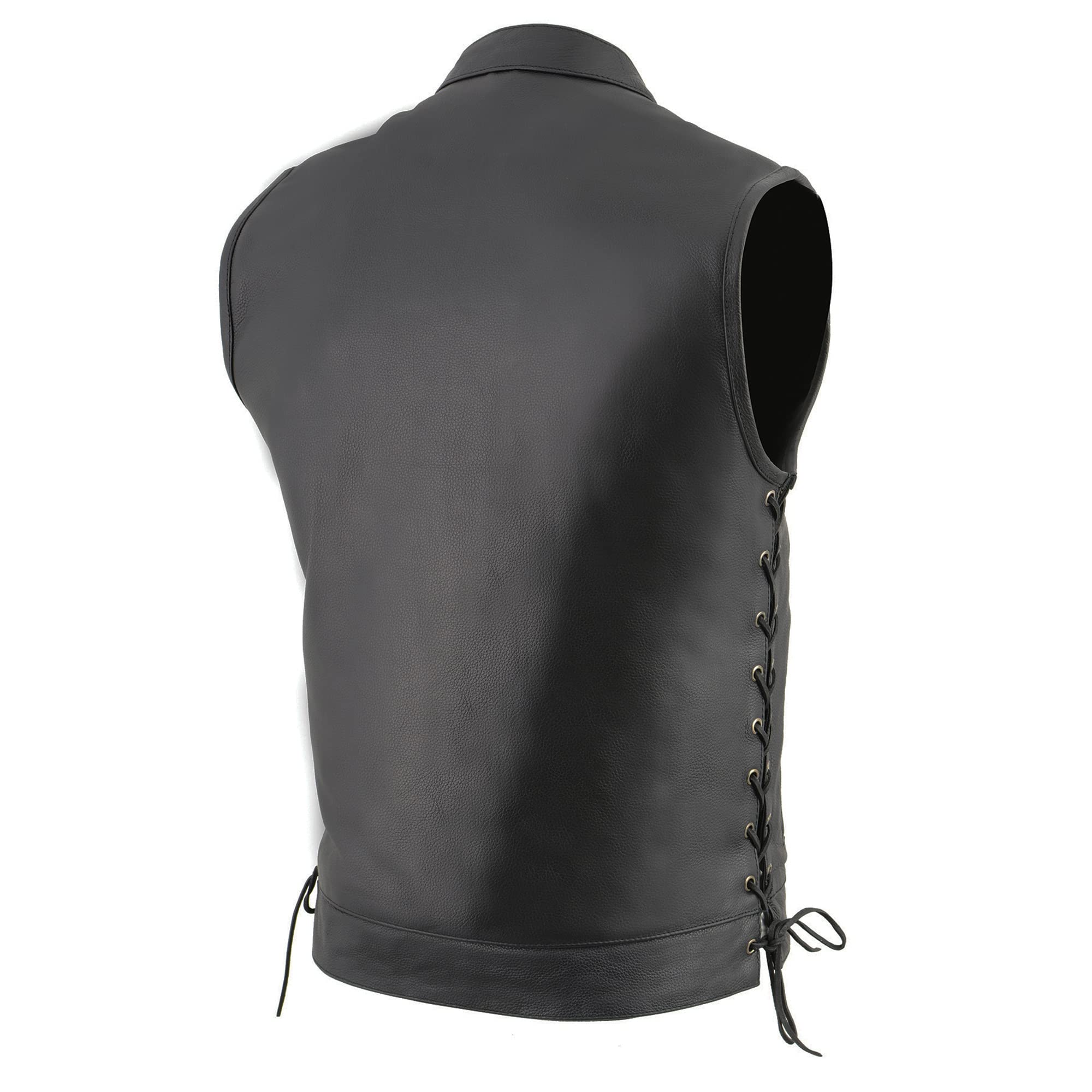 Milwaukee Men's Leather Vest with Side Lace & Concealed Weapon Pockets - Tactical Biker Jacket for Motorcycle Riding, Outdoor Adventures & Concealed Carry