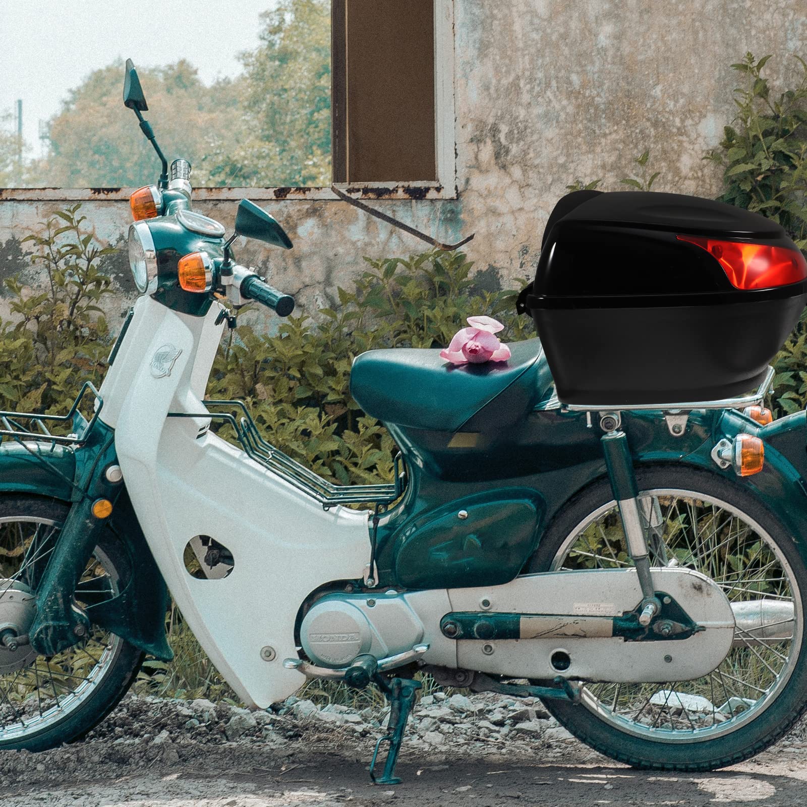 Large Capacity Motorcycle Trunk Lockable Storage Case - Waterproof Top Box Replacement for Scooters & Mopeds - Perfect for Commuting, Touring & Secure Gear Storage