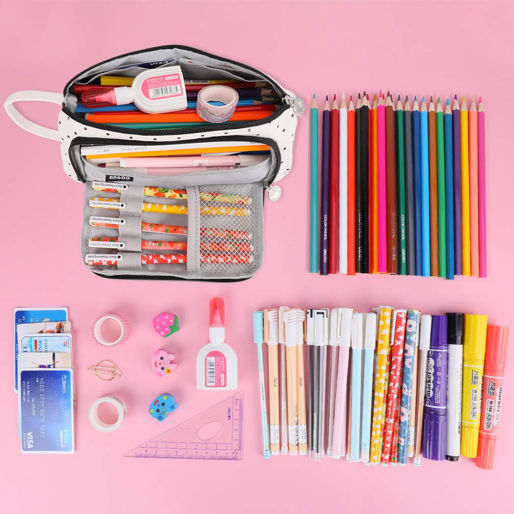 iSuperb Large Capacity Canvas Pencil Case with Zipper - Multi Compartment Pen Organizer & Cosmetic Pouch for Women, Perfect for School, Office, Travel and Makeup Storage