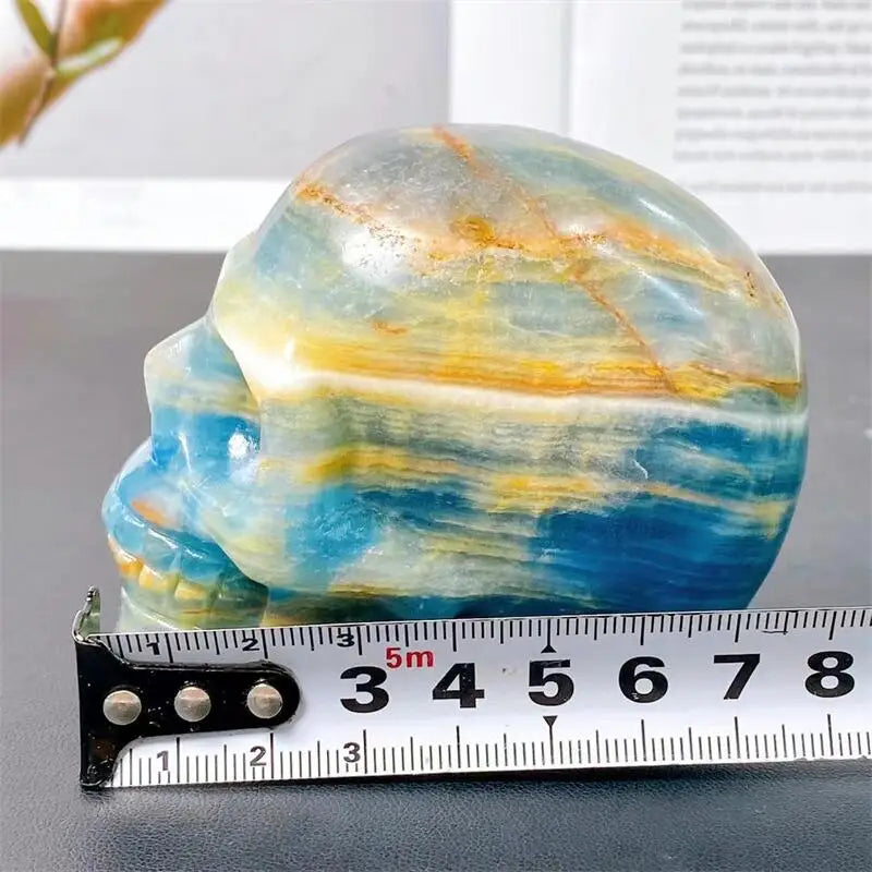 Natural Blue Onyx Skull Crystal Carving - 7.5cm Healing Energy Stone for Meditation, Reiki & Spiritual Decor - Unique Halloween Gift & Gothic Home Decoration (1 Piece) - Perfect for Altars, Yoga Spaces & Witchcraft Supplies