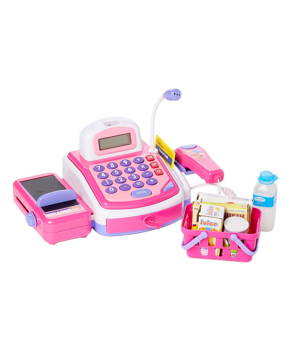 Interactive Kids Pretend Play Cash Register Toy with Microphone, Speaker & Play Money - Fun Role-Playing for Grocery Store, Restaurant & Shopping Games