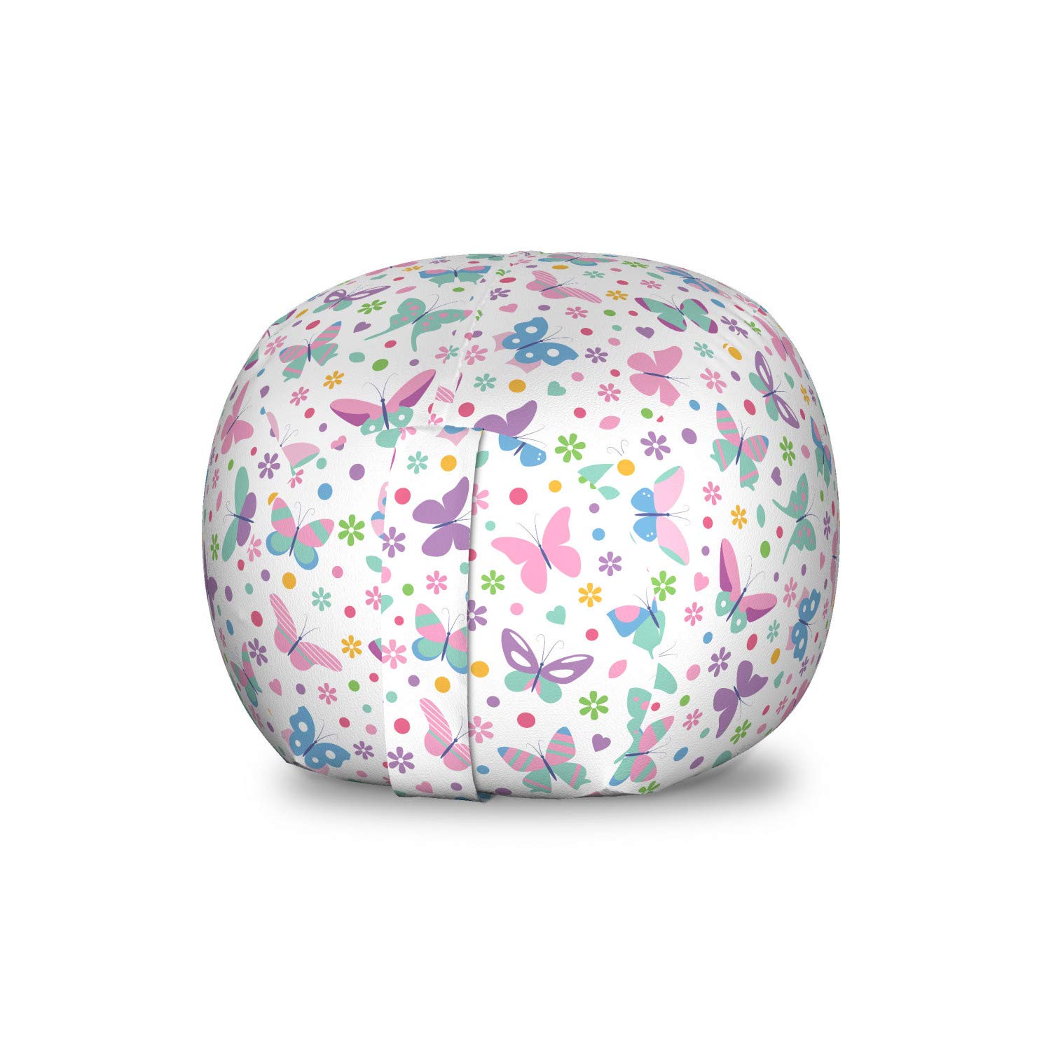 Ambesonne Kids Toy Storage Bag Chair - Colorful Butterfly Heart Dot Pattern, Washable Stuffed Animal Organizer for Bedroom & Playroom, Small Multicolor Storage Solution for Toys & Plushies | Perfect for Kids Room Organization & Playtime Cleanup