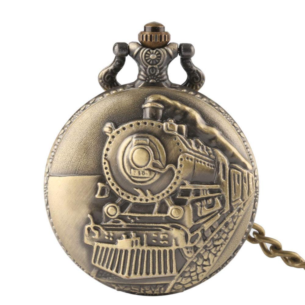 Vintage Silver Luminous LED Pocket Watch with Quartz Movement - Steampunk Train Locomotive Engraved Design & Chain - Perfect for Railway Enthusiasts, Cosplay, and Unique Gift Giving