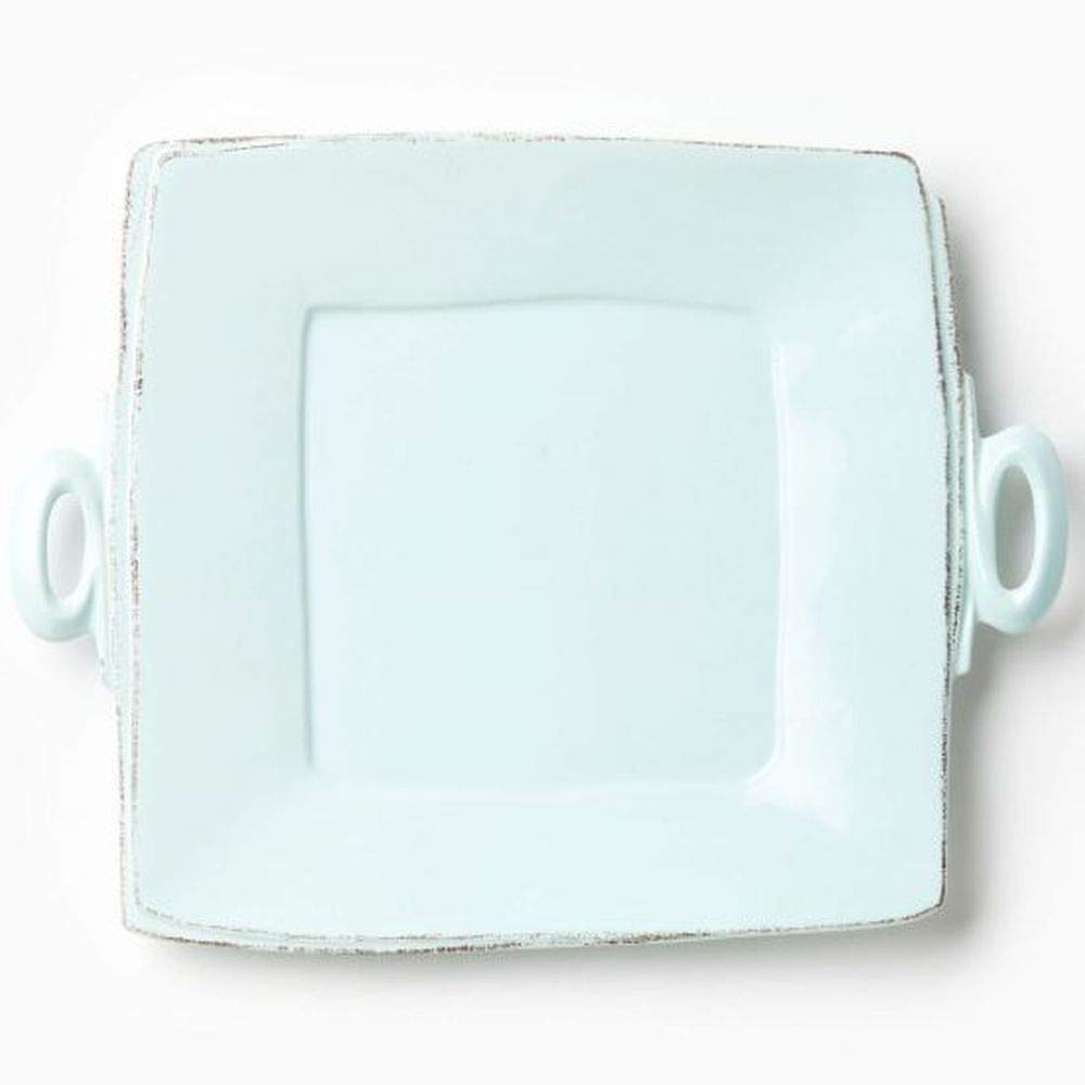 Vietri Lastra Aqua Handled Square Platter - Stoneware Serving Dish for Steak, Salad, Dessert & Snacks | Elegant Dinnerware for Entertaining, Holiday Meals & Kitchen Decor